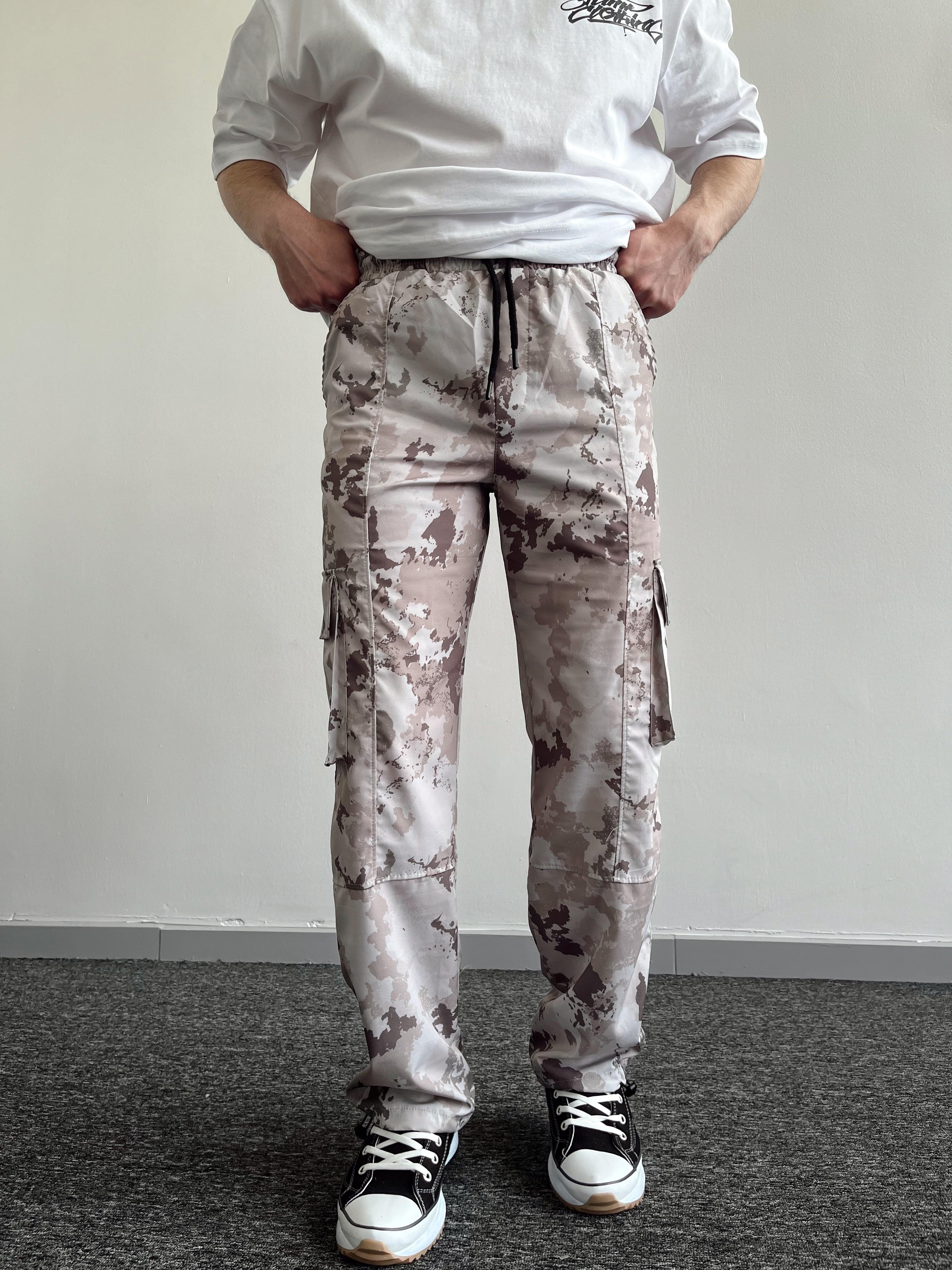 Erkek Paça Lastikli Kargo Cep Baggy Kamıflaj Pantolon-Gri(E1029)Ketench