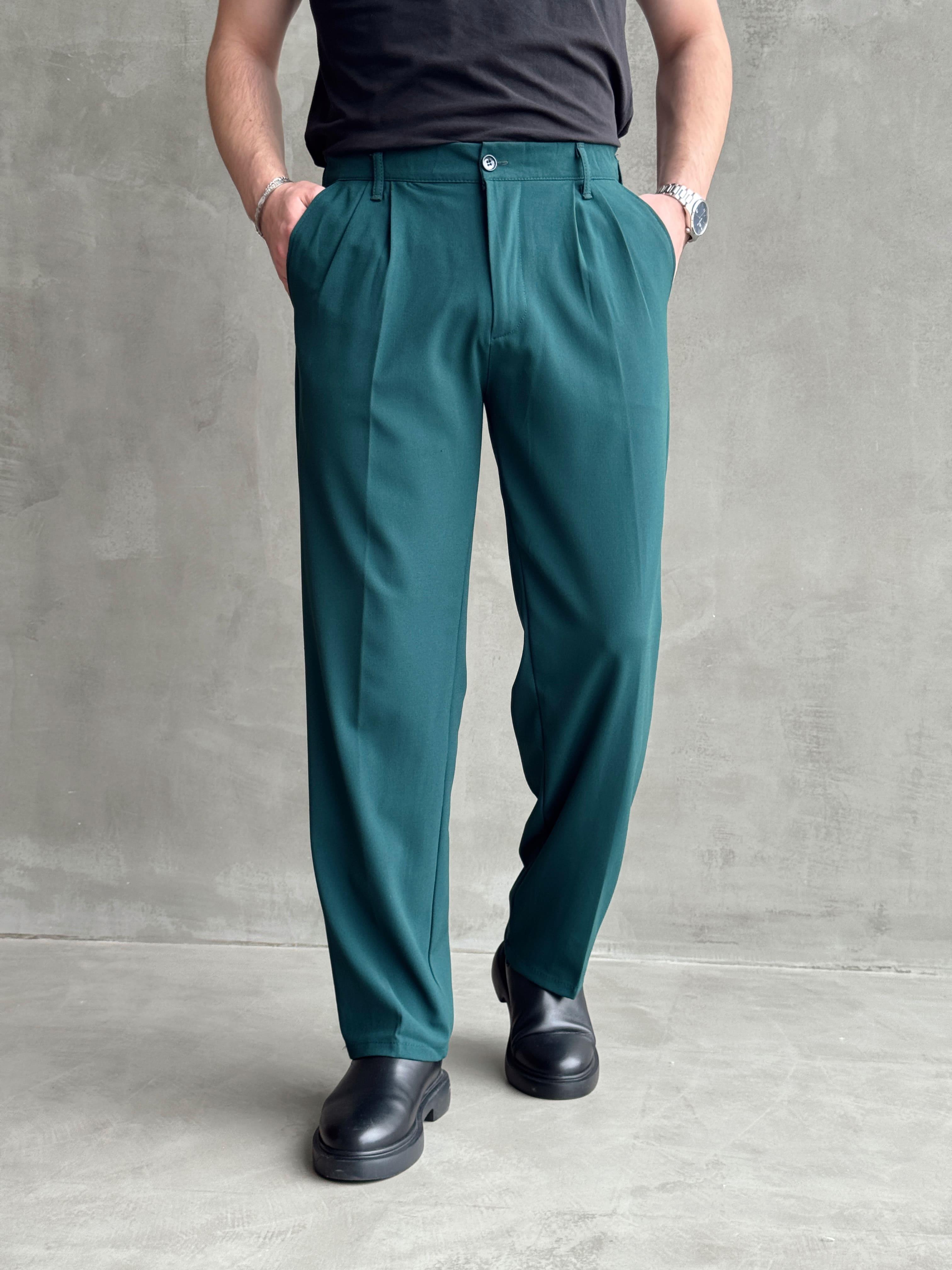 Erkek Pileli Baggy Beli Lastikli Kumaş Pantolon-Petrol(E1010)Ketench
