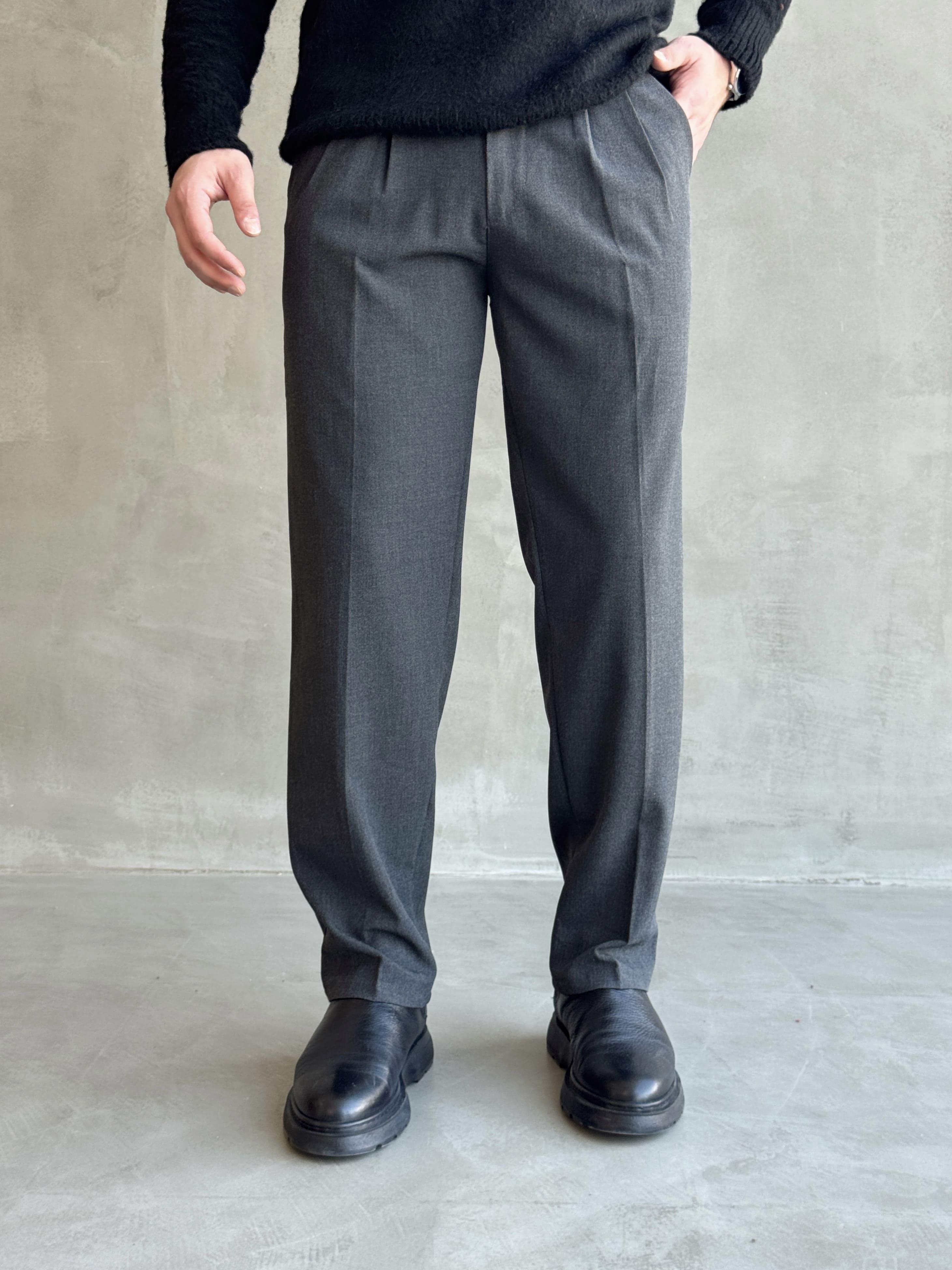 Erkek Pileli Baggy Beli Lastikli Kumaş Pantolon-Füme(E1010)Ketench
