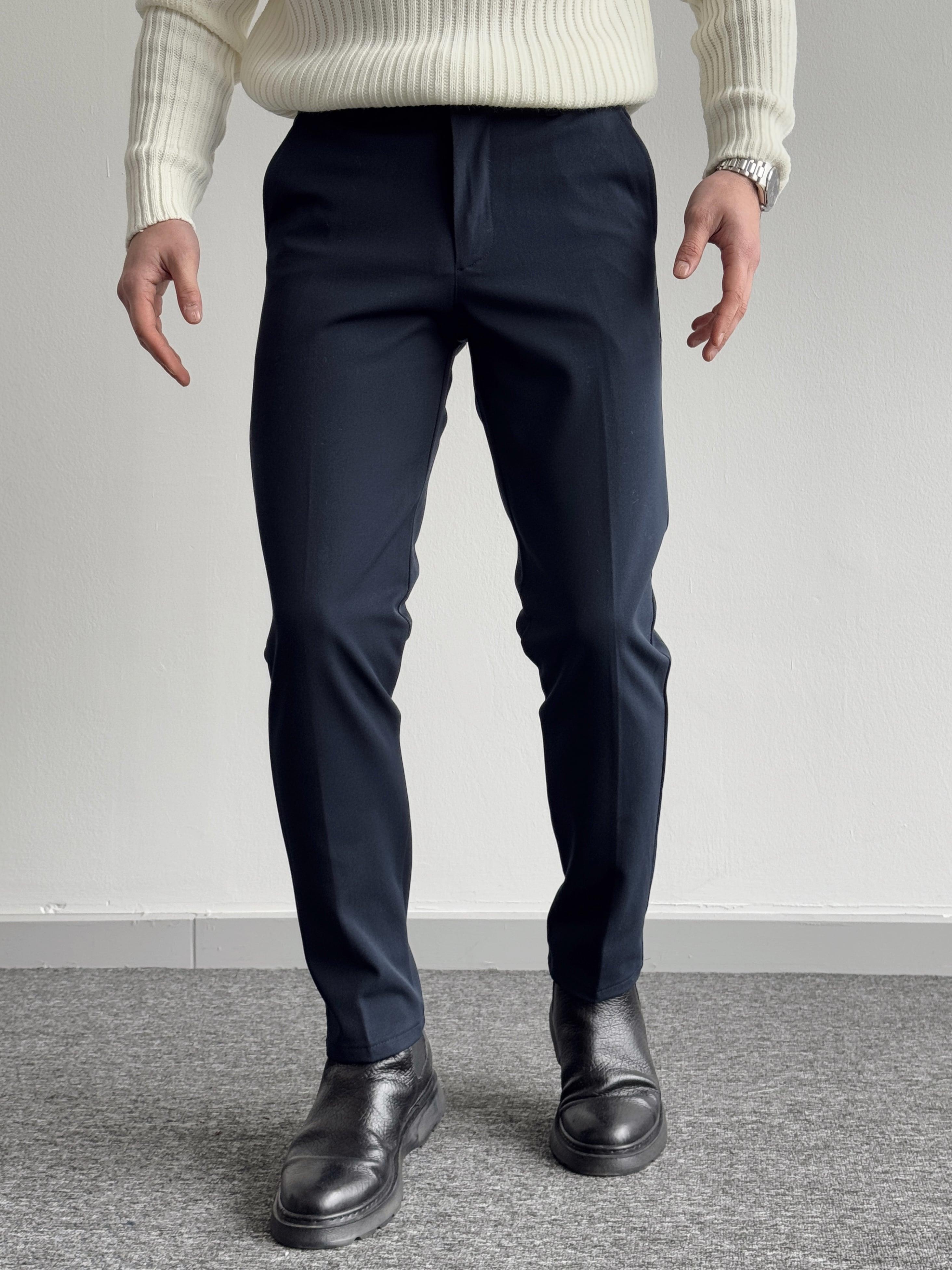 Erkek Premium İtalyan Kesim Gizli Düğme Detay Gabardin Kumaş Pantolon-Lacivert(E1144)Ketench