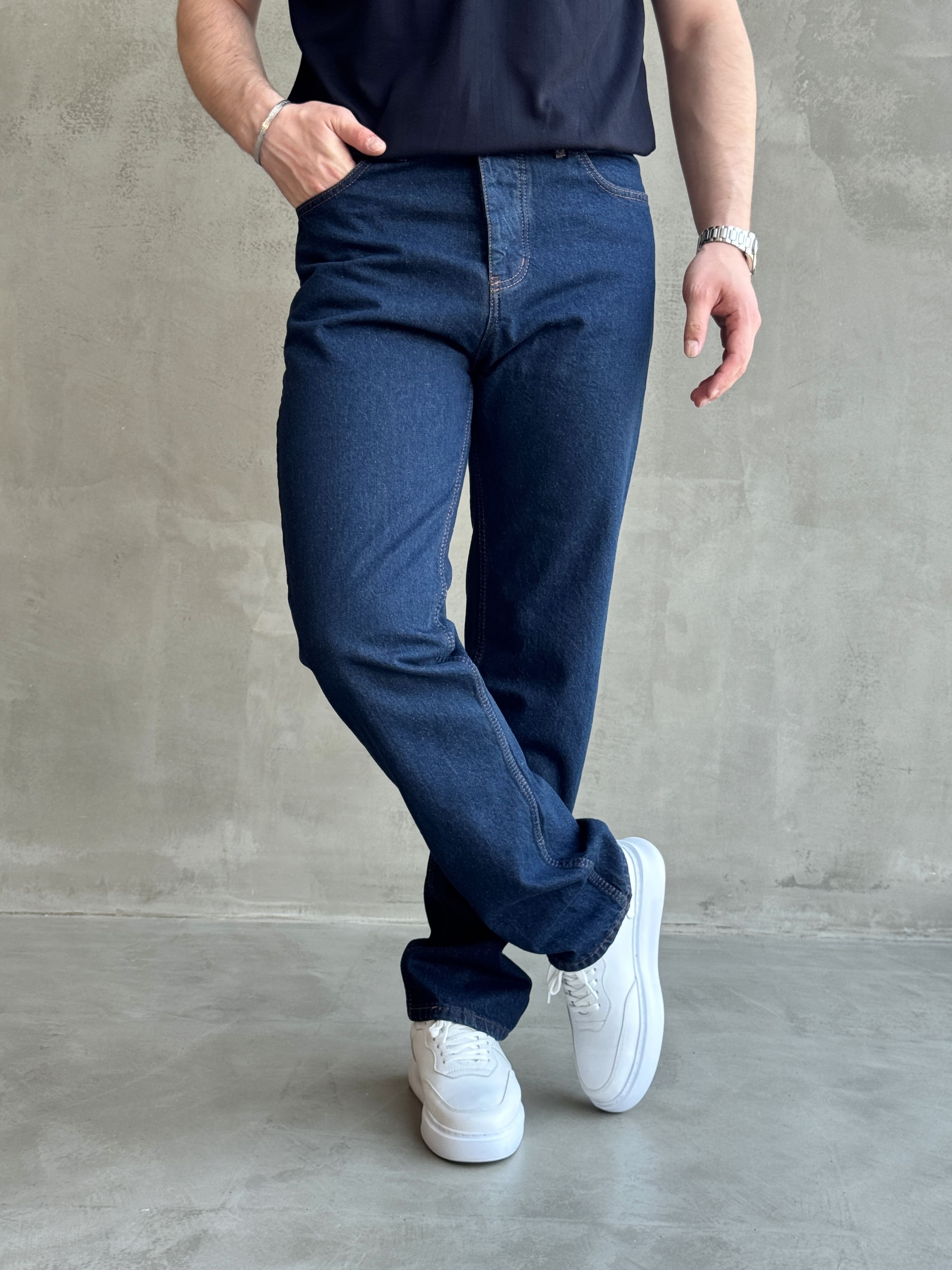 Erkek Premium Kalite Likralı Baggy Kalıp Denim Jean-Lacivert(E1750) TD:975Ketench