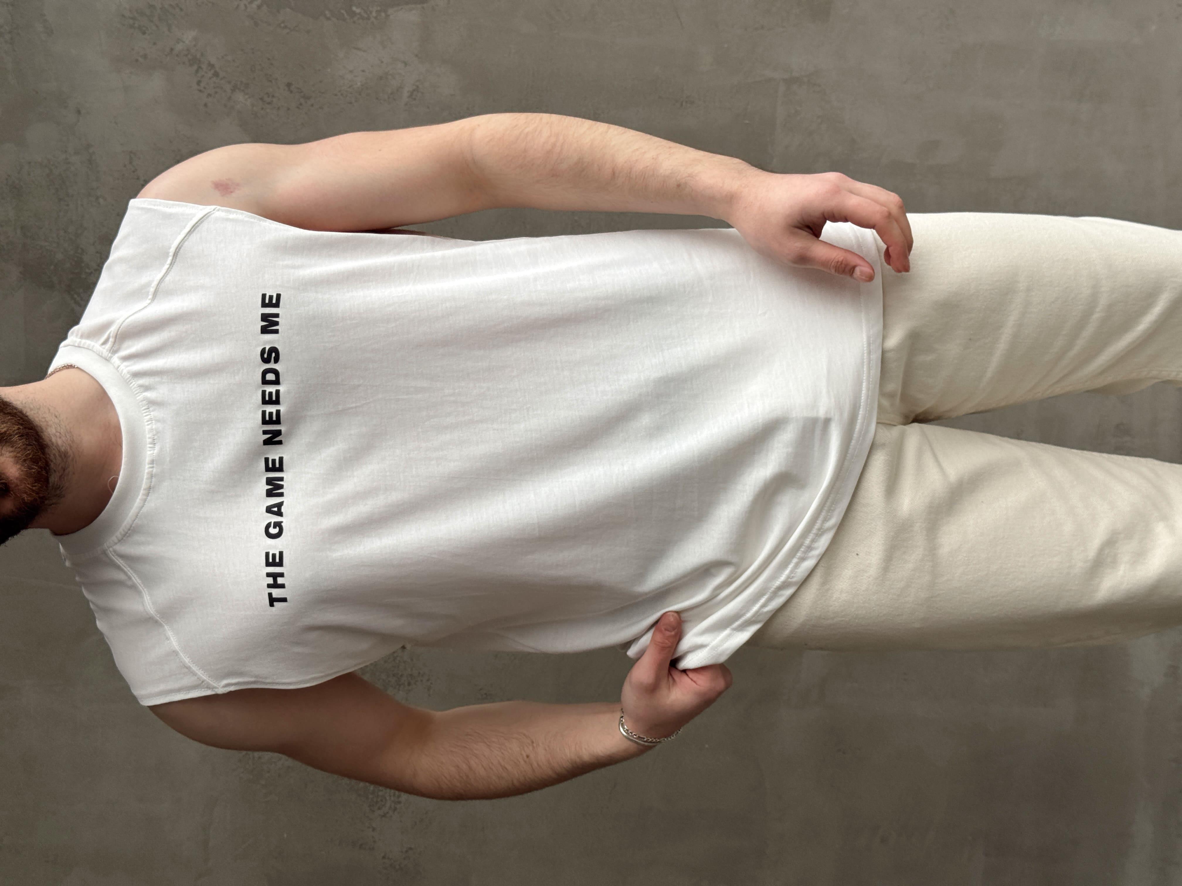 Erkek Premium Kalite Oversize Kalıp Sıfır Kol Baskılı T-Shirt-Beyaz(E1666)Ketench