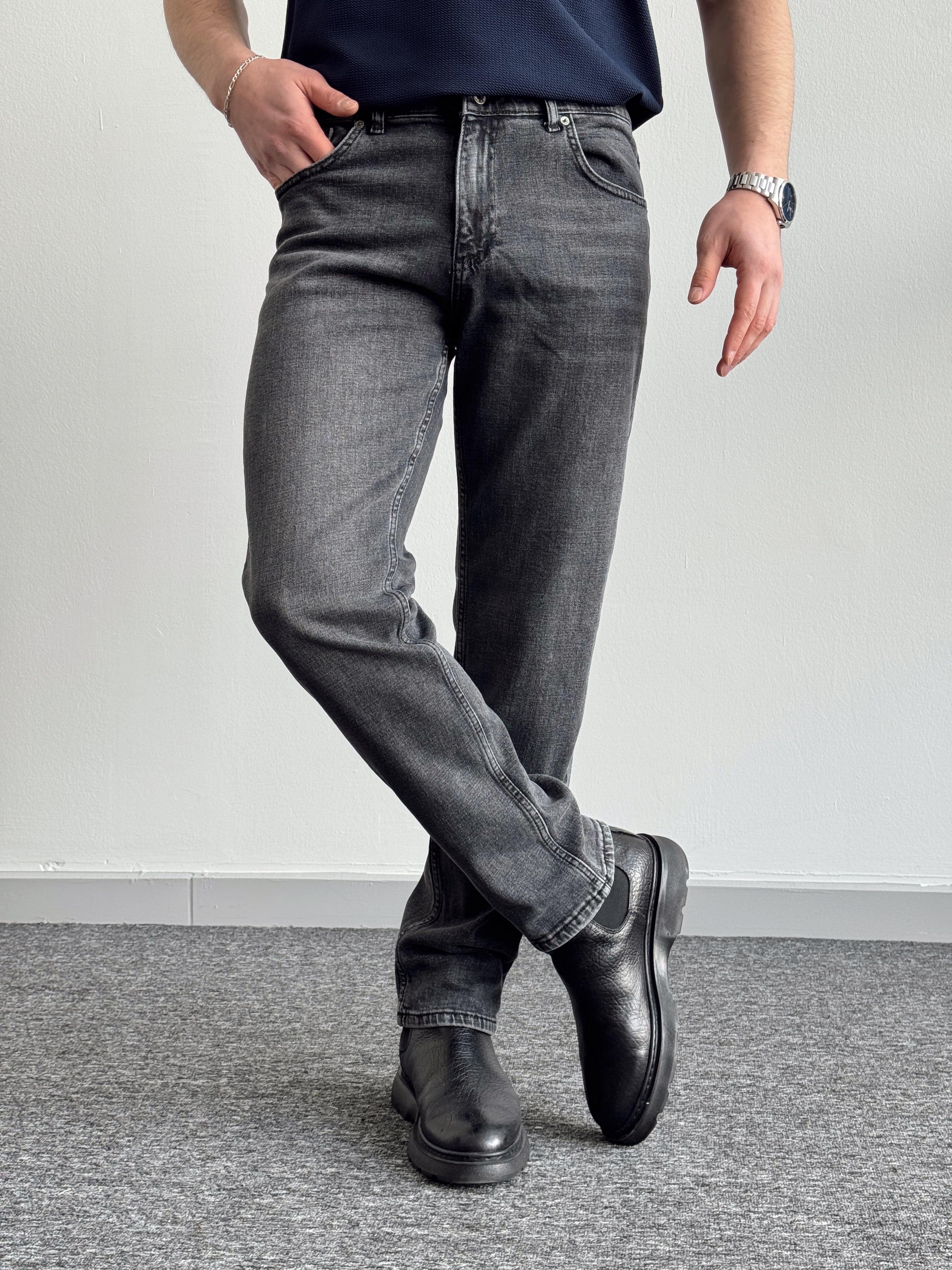 Erkek Premium Kalite Regular Kalıp Kot Pantolon Jeans-Washed Grey(E1247)Ketench
