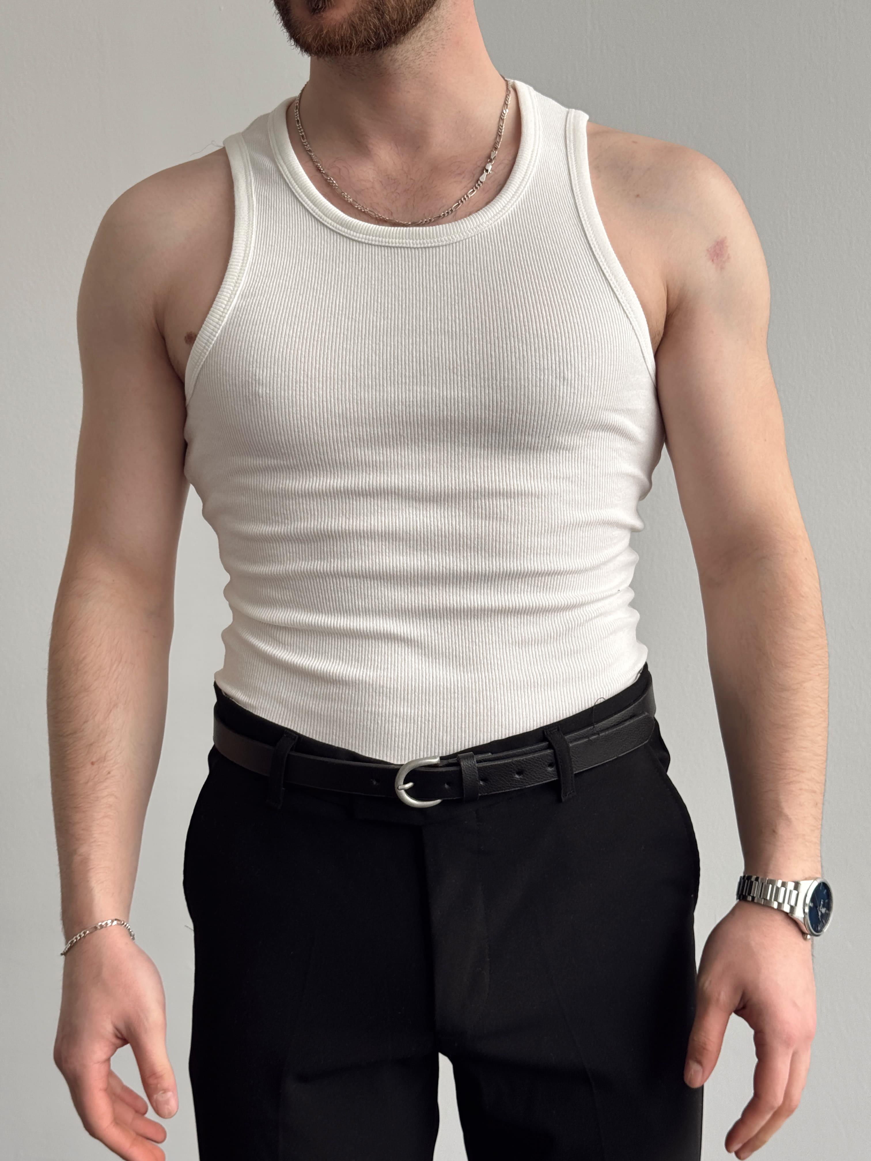 Erkek Premium Kalite Slim Fit Fitilli Atlet-Beyaz(E1331)Ketench