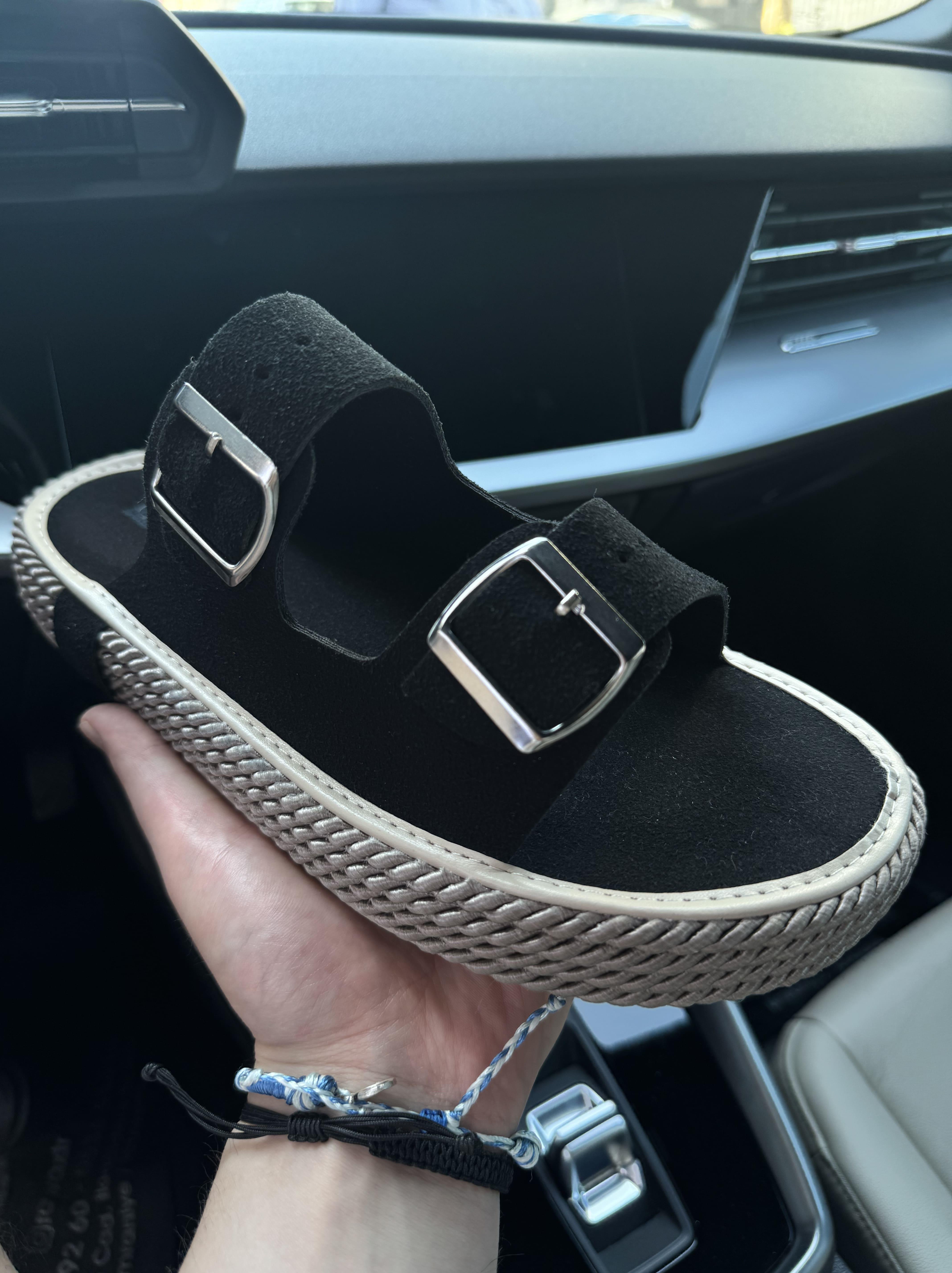 Erkek Premium Kalite Süet Deri Double Strap Leather Sandalet-Siyah(E1358)Ketench