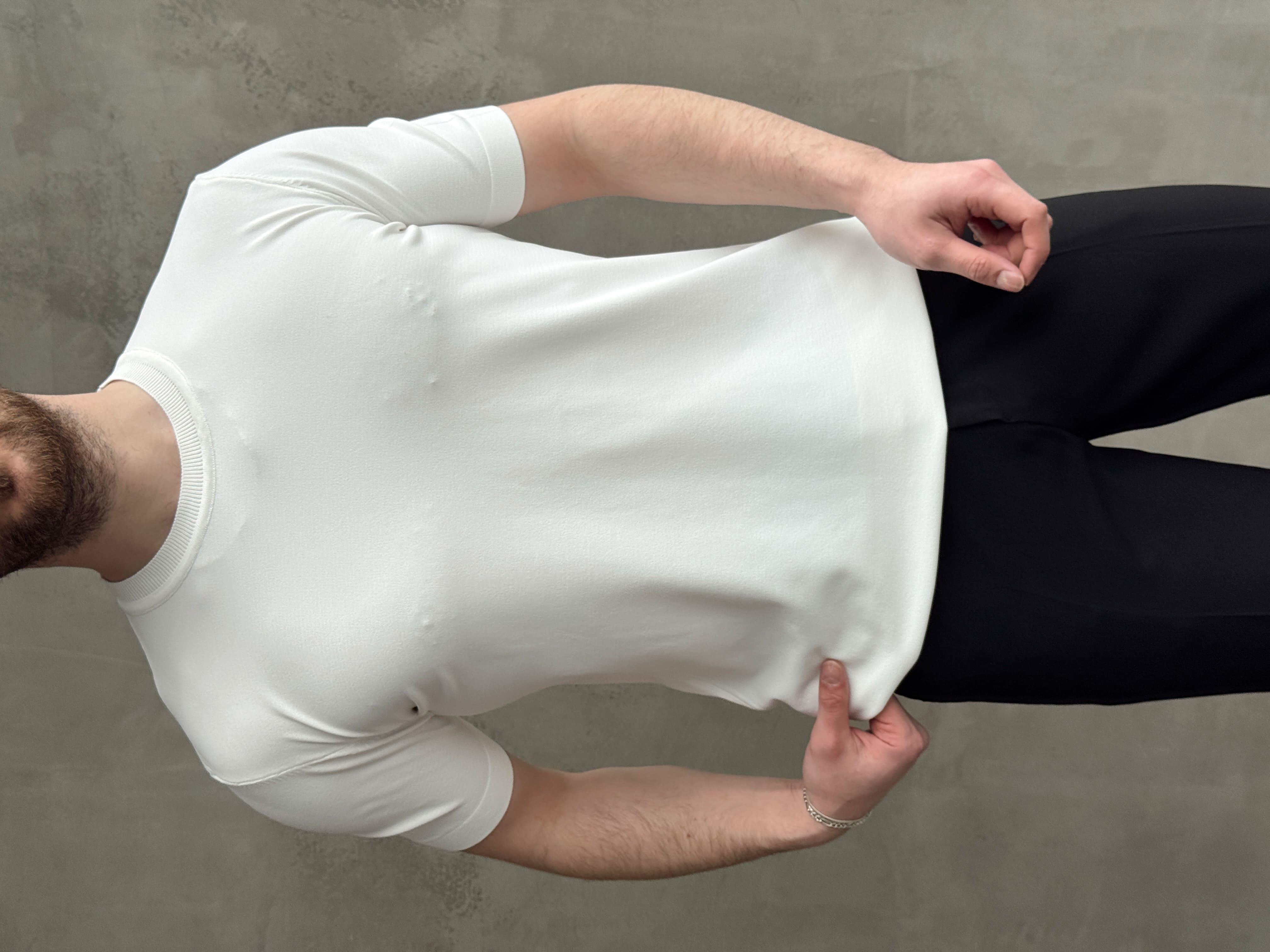 Erkek Premium Model Regular Kalıp Bisiklet Yaka Ribana Detay Triko T-Shirt-Beyaz(E1690)Ketench