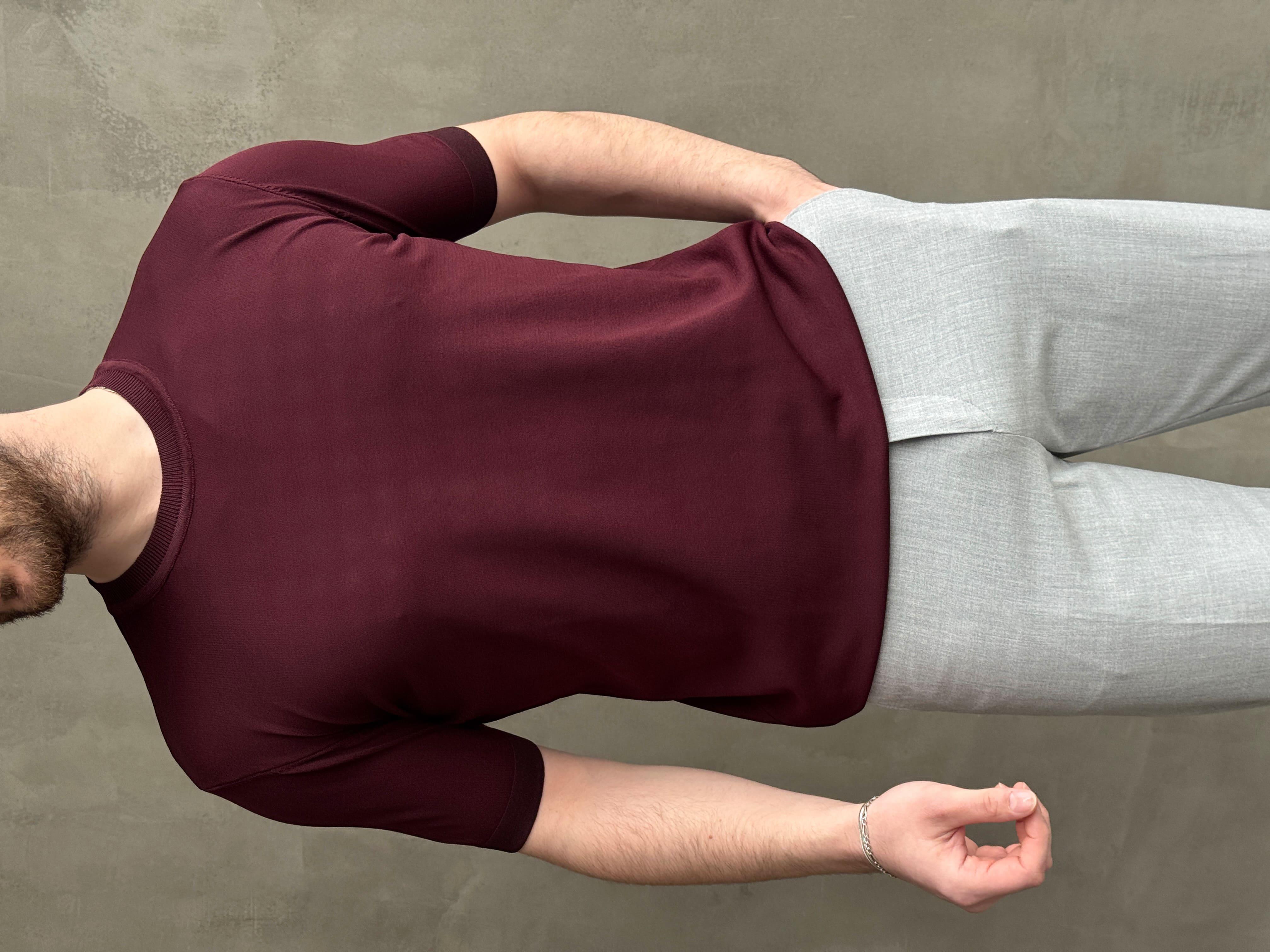 Erkek Premium Model Regular Kalıp Bisiklet Yaka Ribana Detay Triko T-Shirt-Bordo(E1690)Ketench