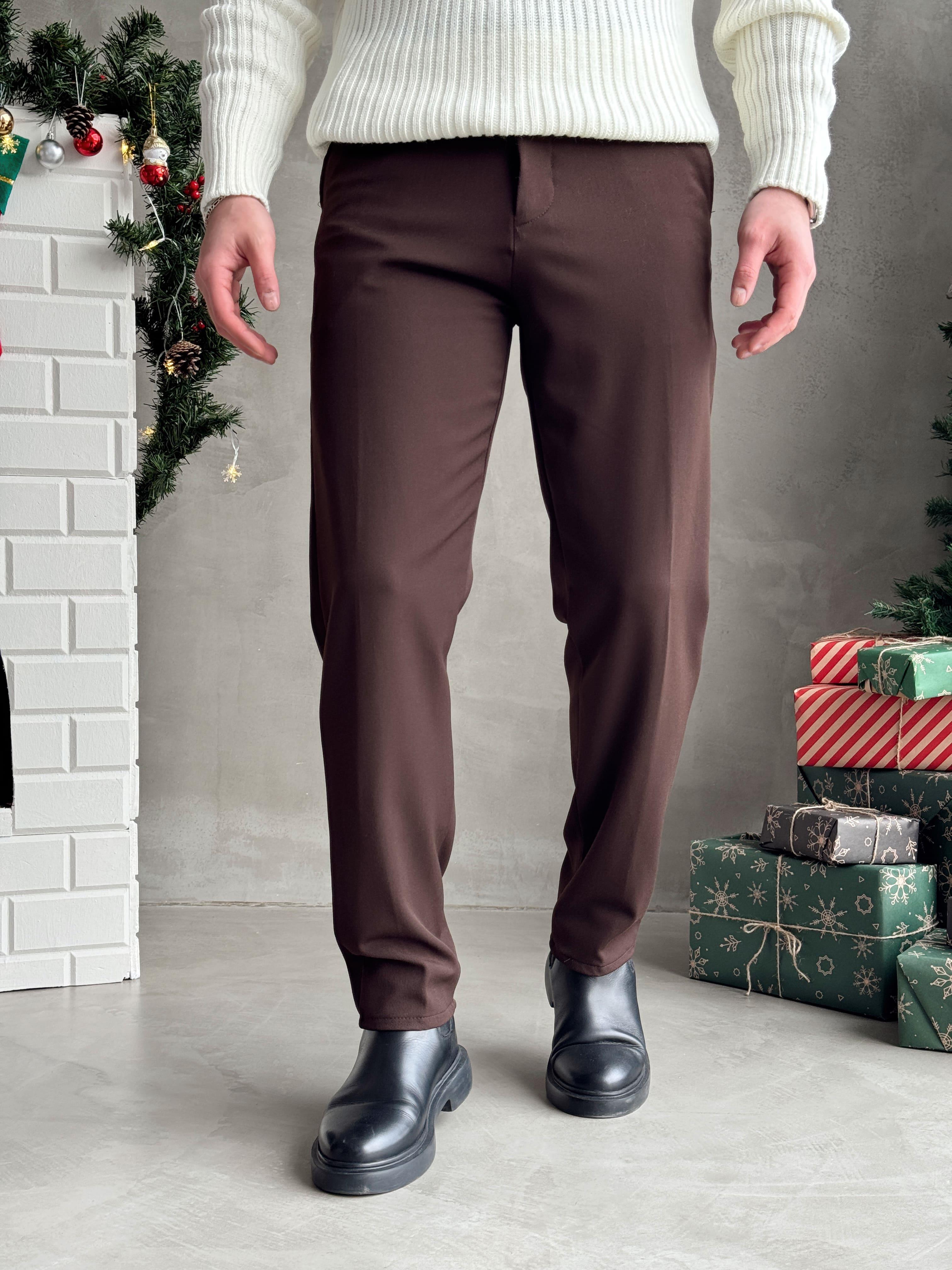 Erkek Premium Yüksek Kalite Beli Lastikli Düğme Ve Kopça Detaylı Regular Kalıp Kışlık Gabardin Kumaş Pantolon-Kahverengi(E1521)Ketench