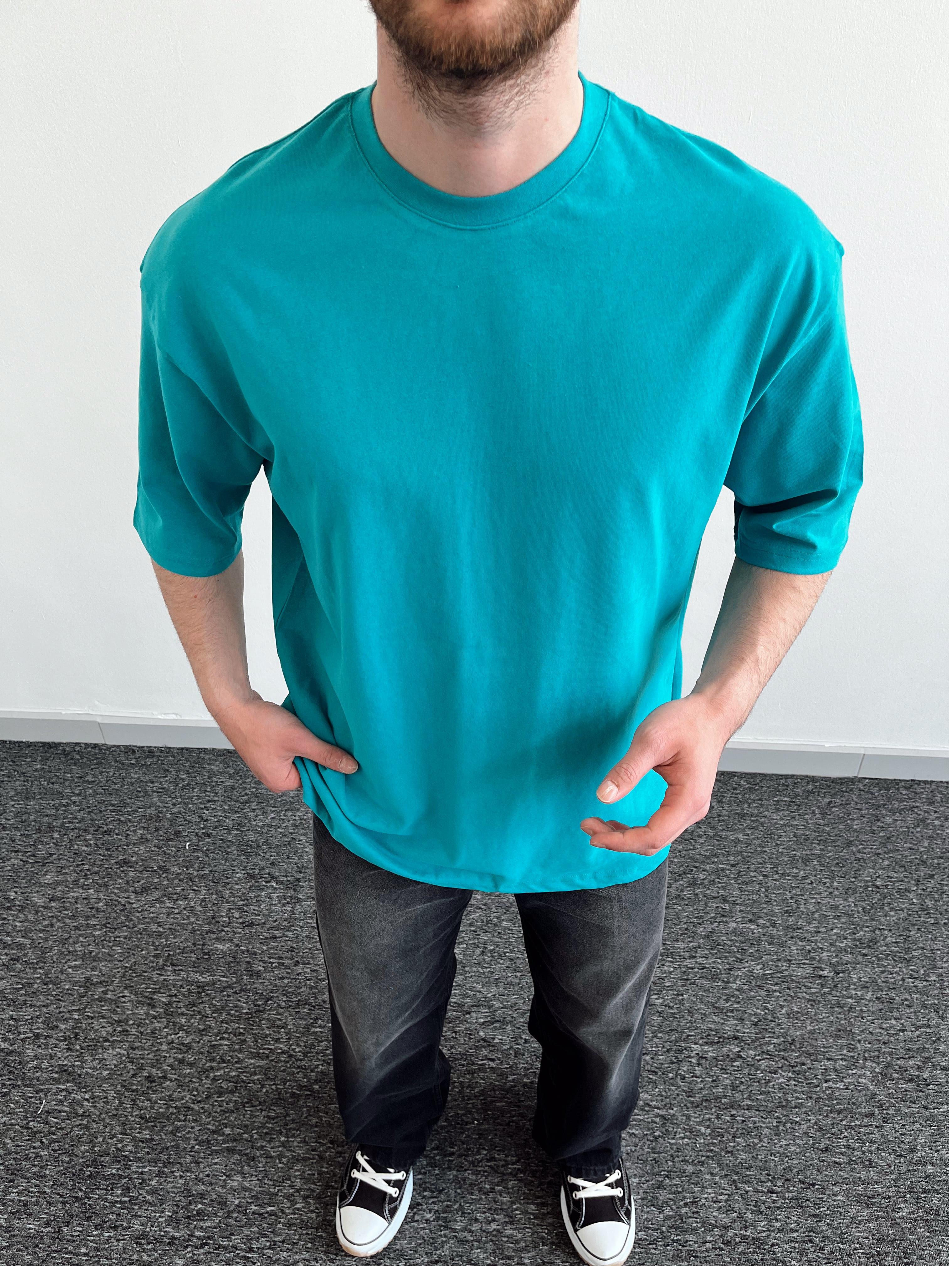 Erkek Premium Yüksek Kalite Düz Oversize T-Shirt-Petrol Yeşili(E1047)Ketench