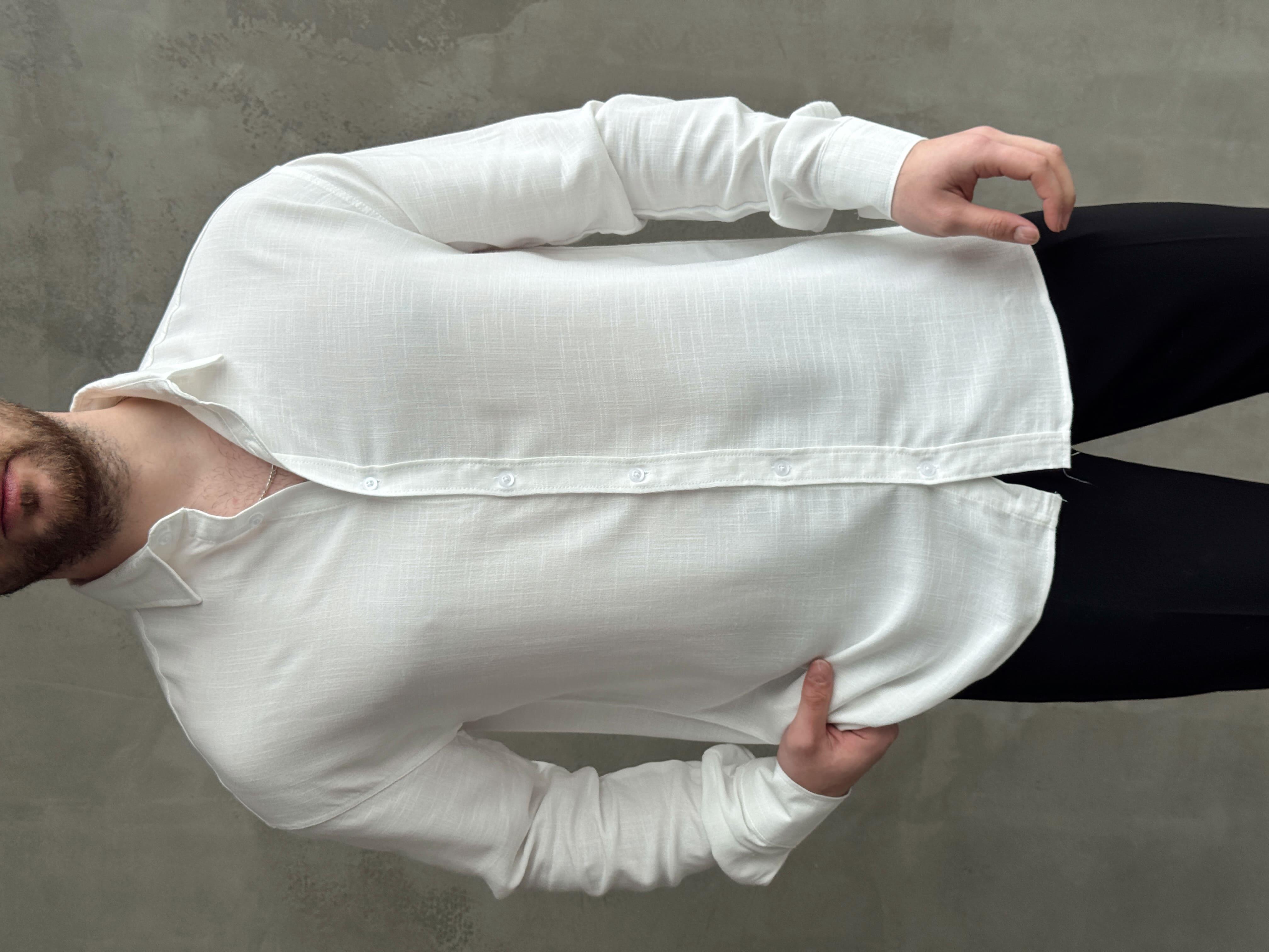 Erkek Premium Yüksek Kalite Oversize Kalıp Düz Model Gramajı Yüksek Keten Kumaş Gömlek-Beyaz(E1692)Ketench