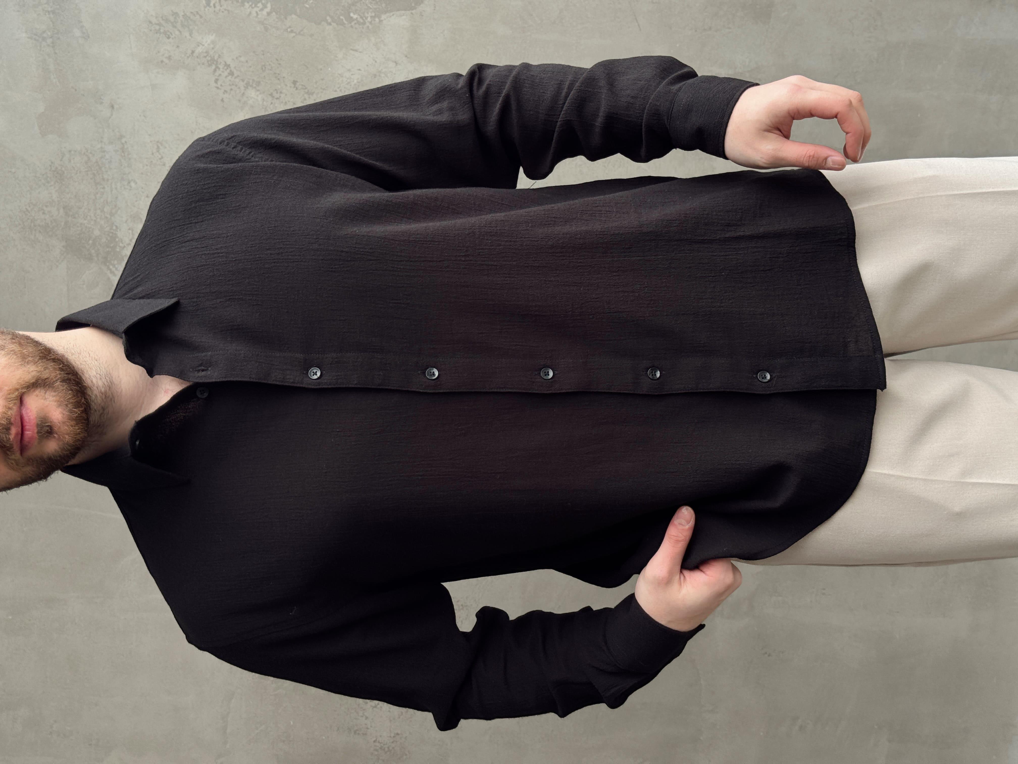 Erkek Premium Yüksek Kalite Oversize Kalıp %100 Pamuk Kumaş Gömlek-Siyah(E1664)Ketench