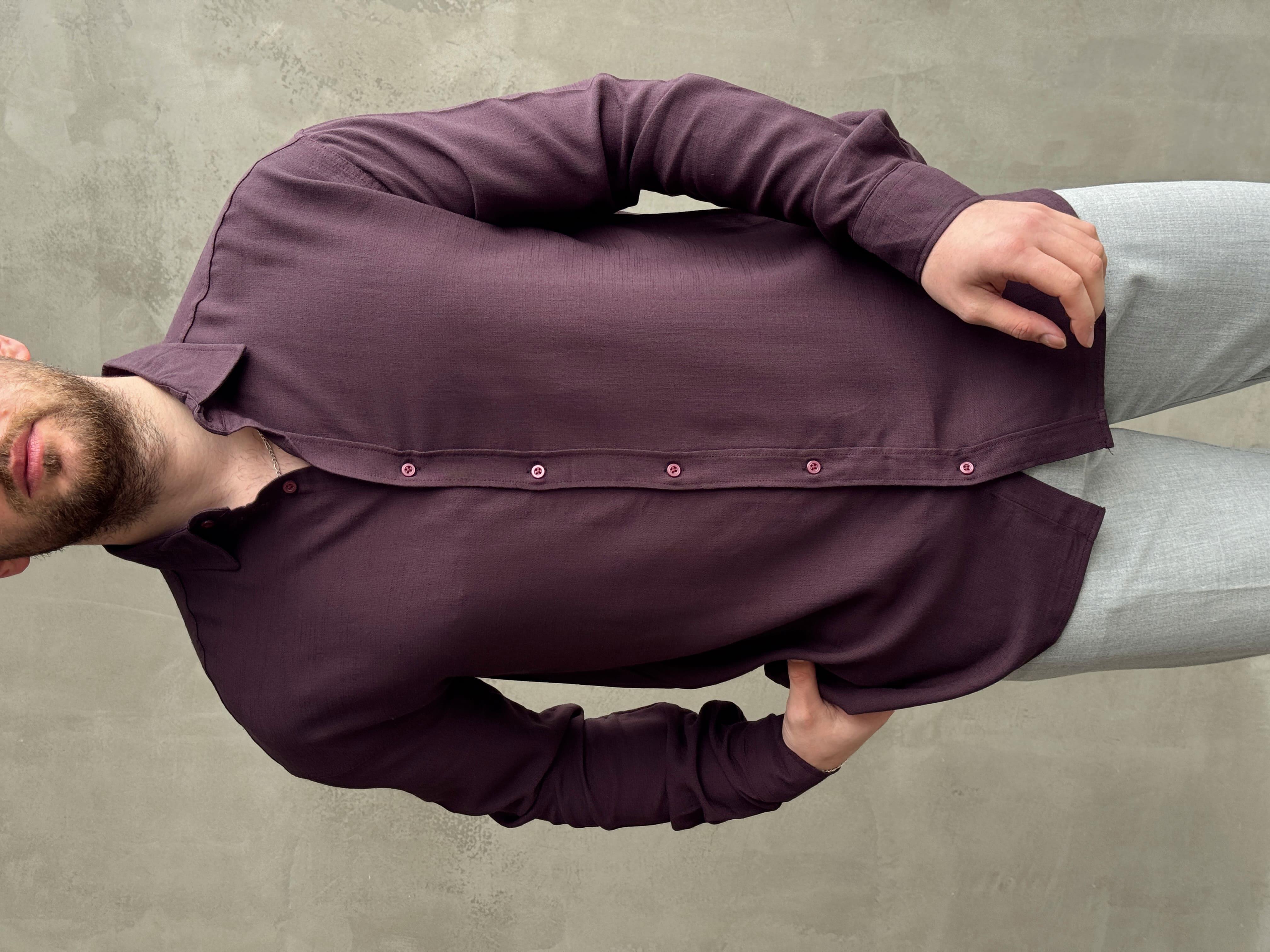 Erkek Premium Yüksek Kalite Oversize Kalıp Düz Model Gramajı Yüksek Keten Kumaş Gömlek-Bordo(E1692)Ketench