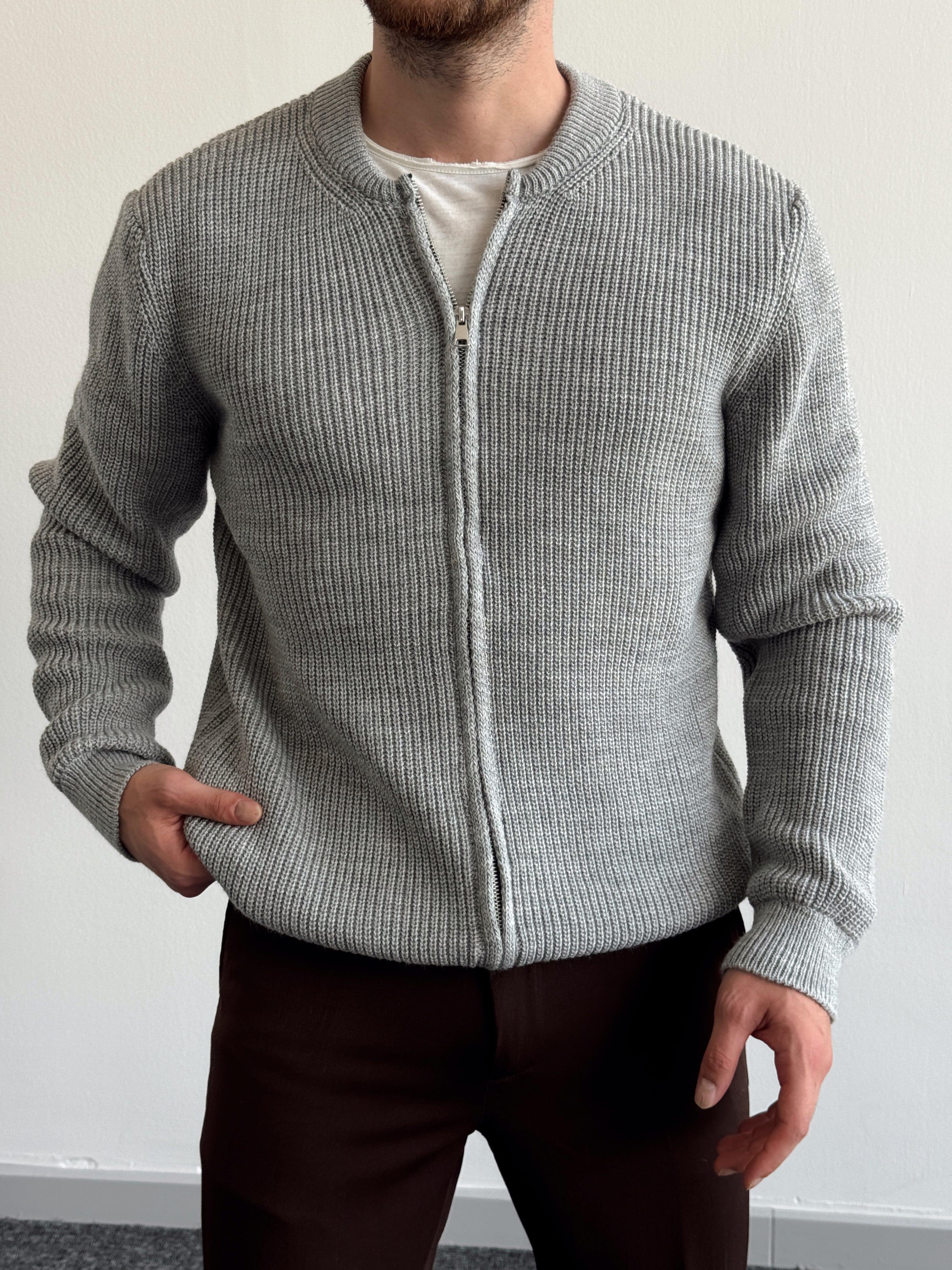 Erkek Regular Fit Fermuarlı Örme Triko Hırka-Gri(E1146)Ketench