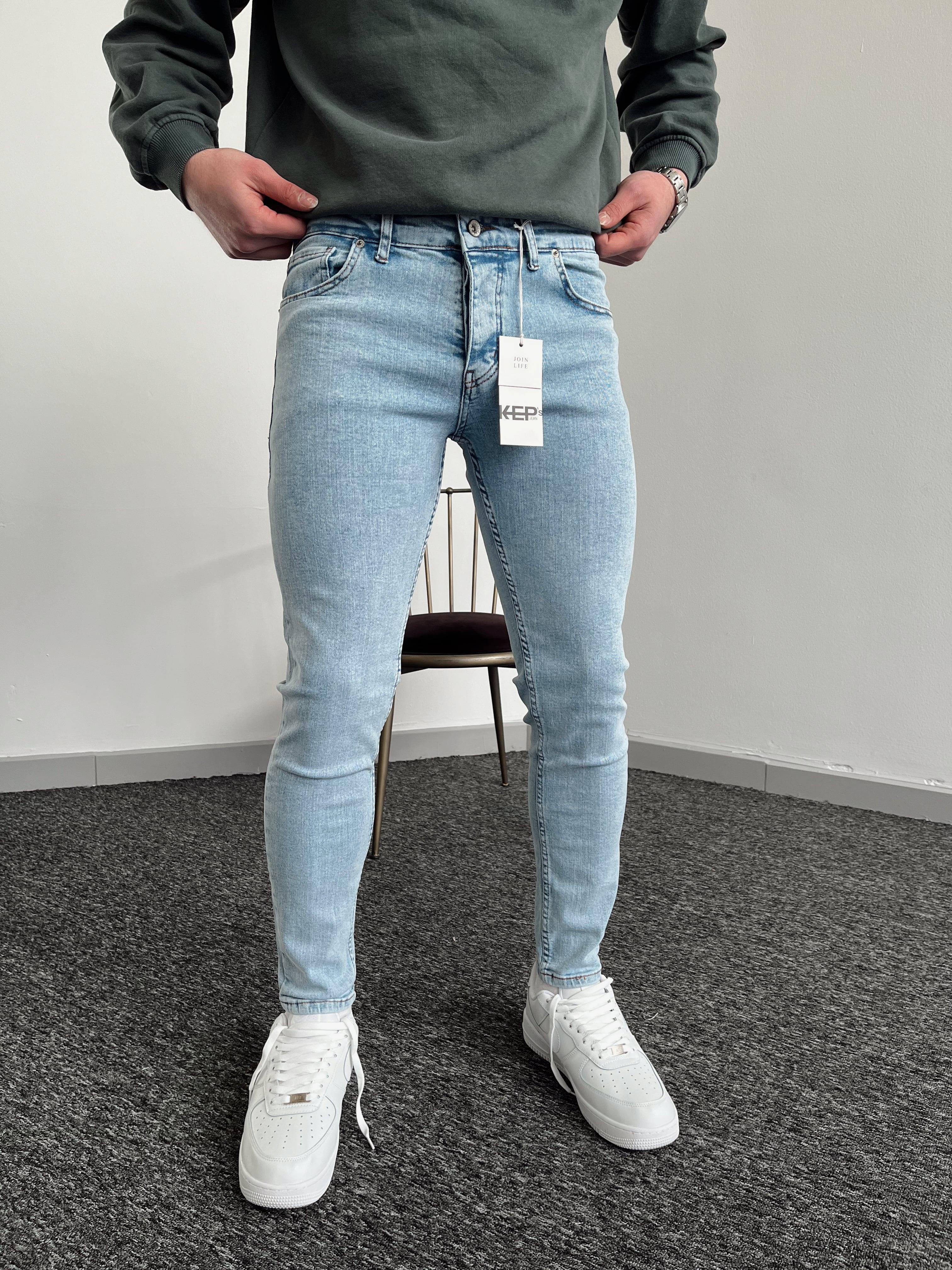 Erkek Slim Fit Likralı Kot Pantolon Jeans-Kar Yıkama(E1003)Ketench
