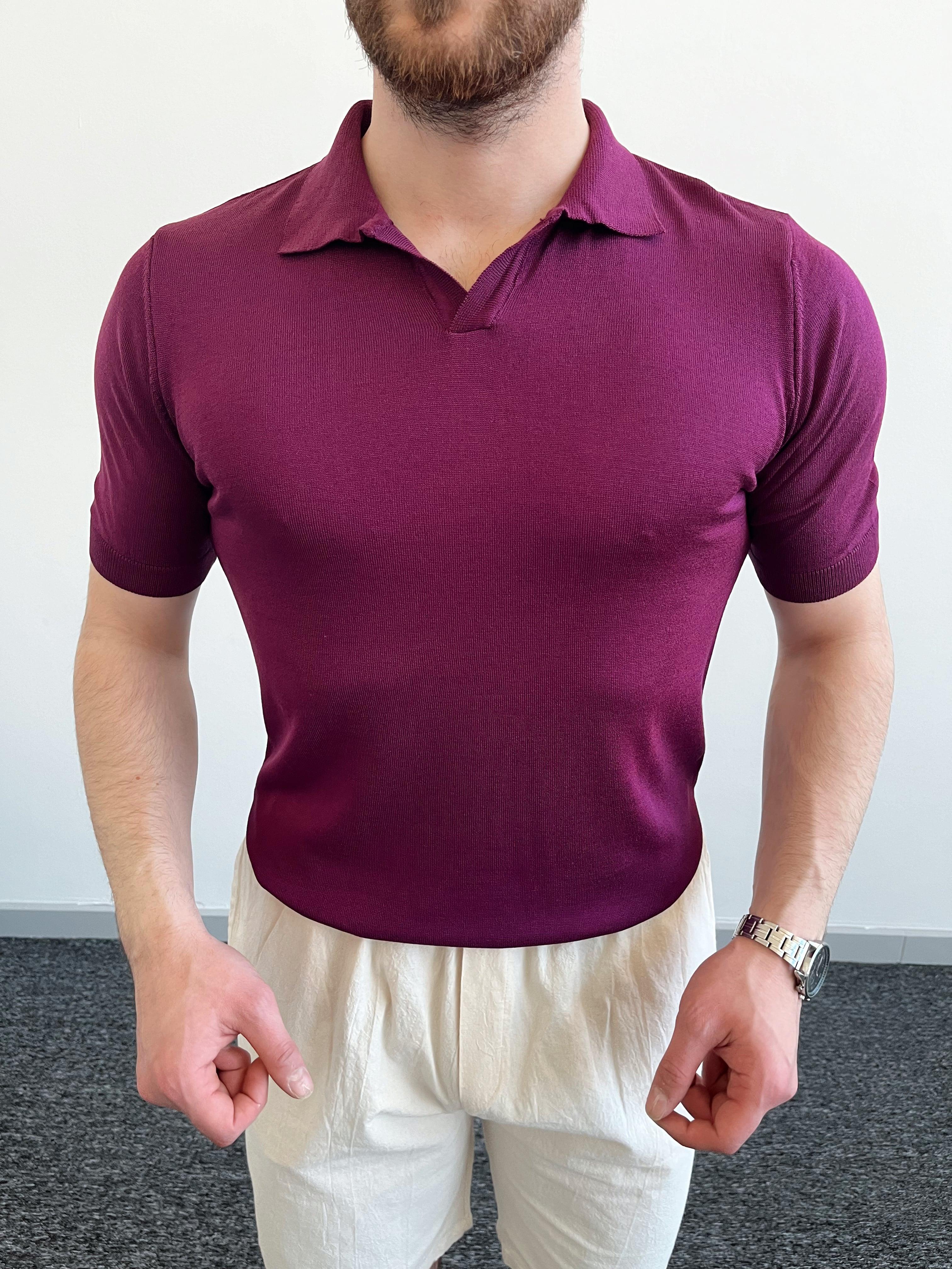 Erkek Slim Fit Polo Yaka Düz Triko T-Shirt-Bordo(E1023)Ketench