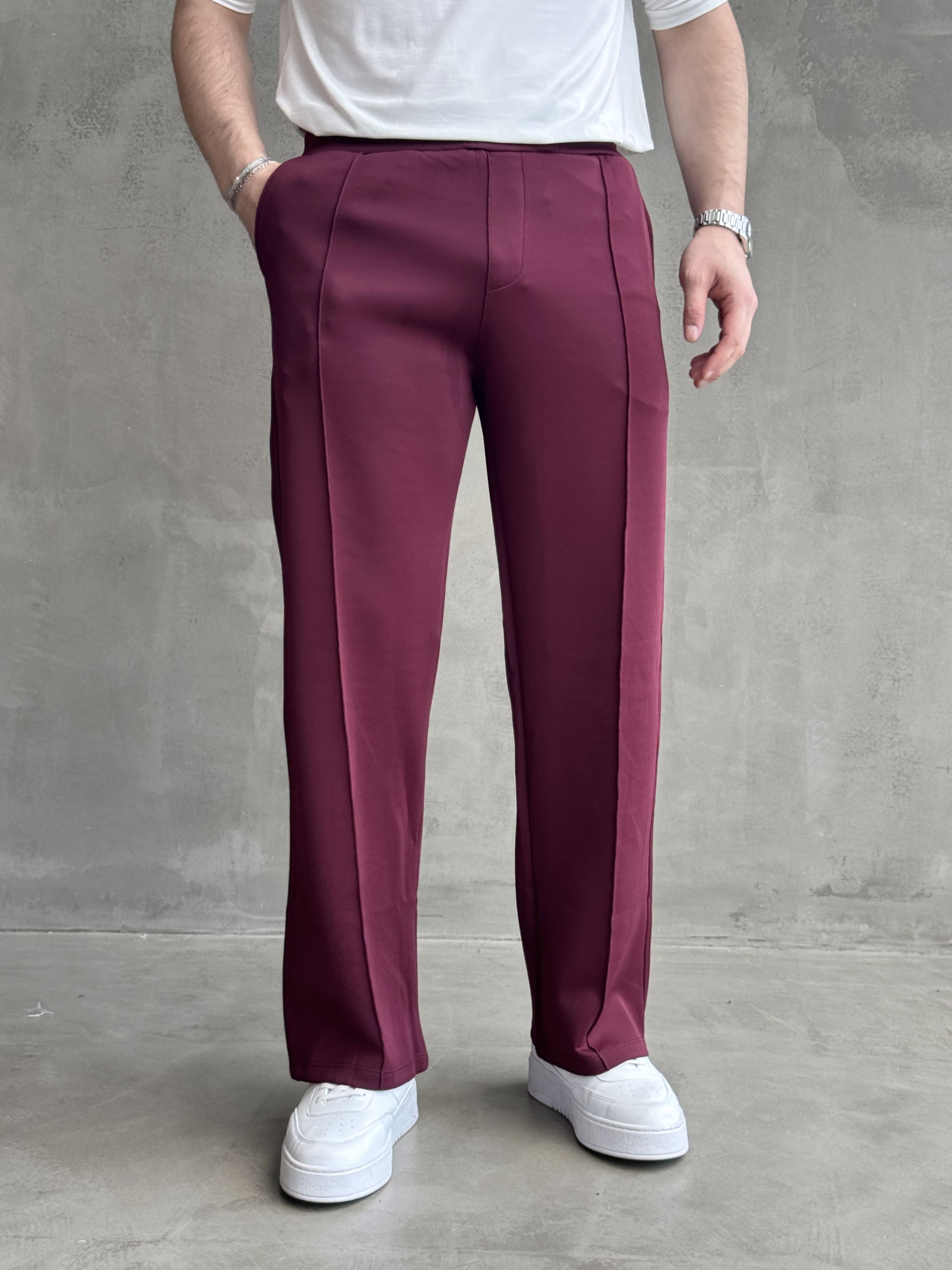 Erkek Yeni Sezon Çima Detaylı Baggy Kalıp Parlak Kumaş Eşofman-Bordo(E1850)Ketench