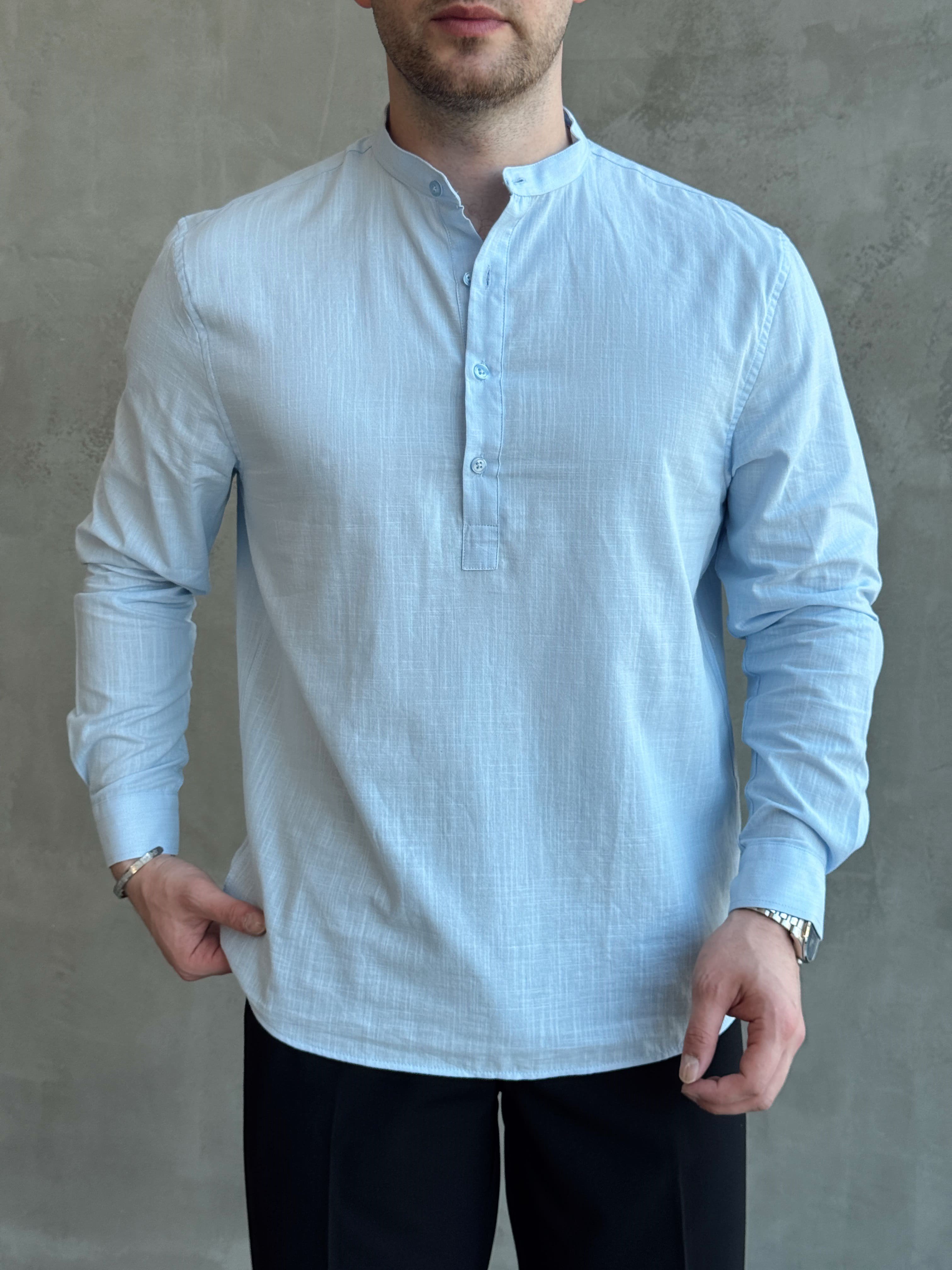 Erkek Yeni Sezon Regular Fit Hakim Yaka %100 Pamuk Klasik Gömlek-Bebe Mavi(E1757)Ketench