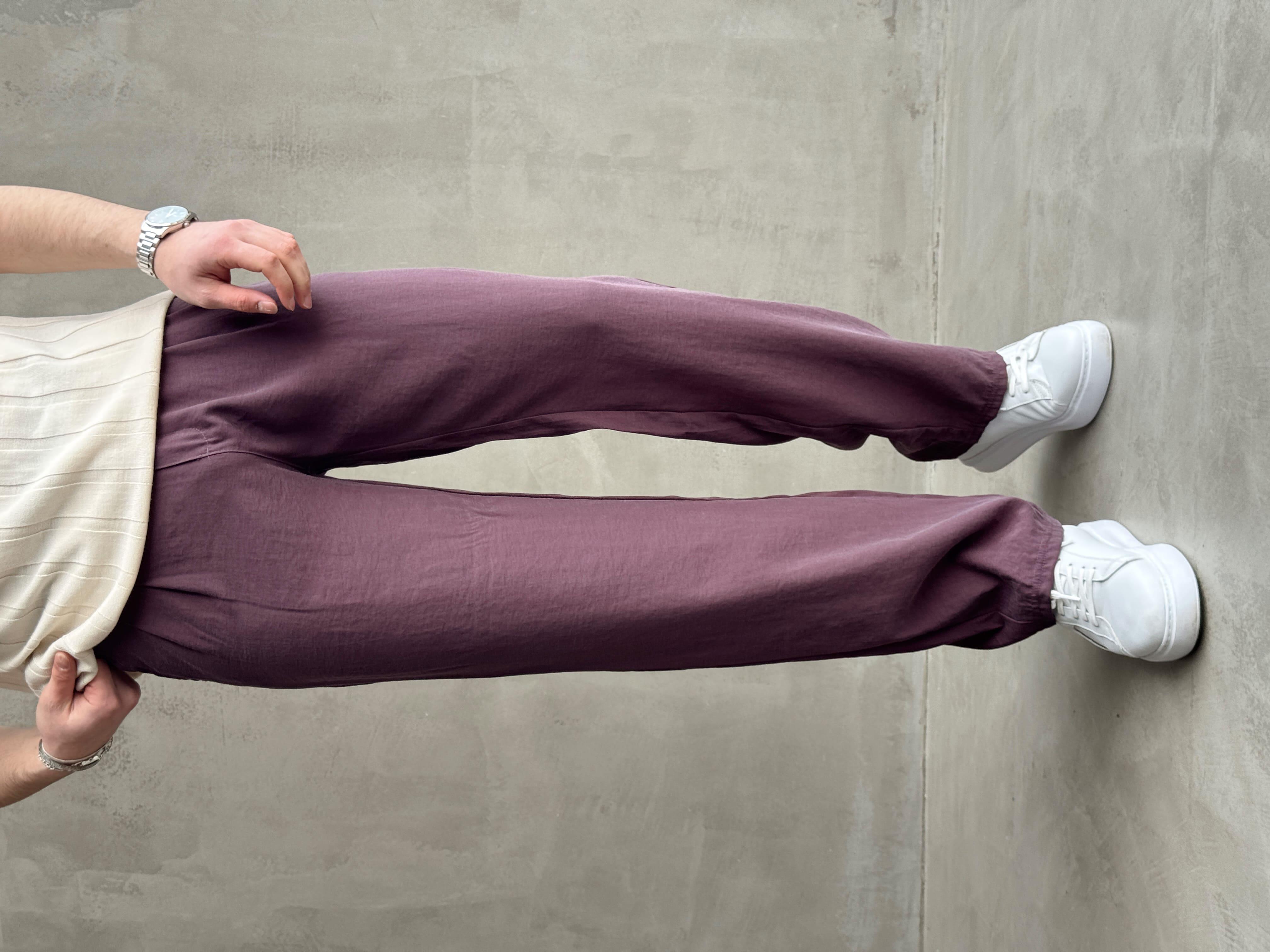 Erkek Yüksek Kalite Beli Lastik Düğme Detaylı Pileli Baggy Kalıp Modal Kumaş Pantolon-Bordo(E1619)Ketench