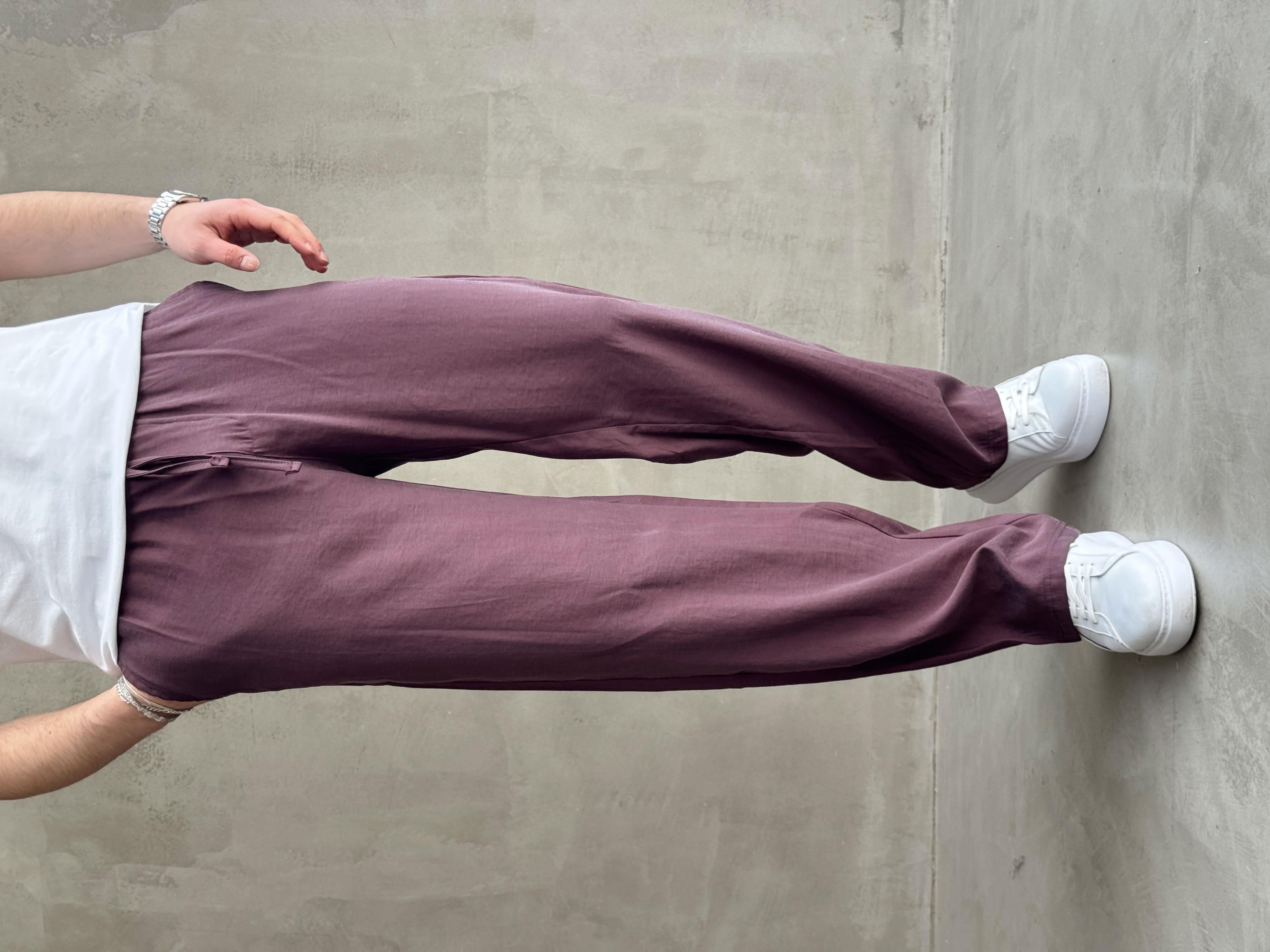 Erkek Yüksek Kalite Beli Lastikli Baggy Kalıp Modal Kumaş Pantolon-Bordo(E1620)Ketench