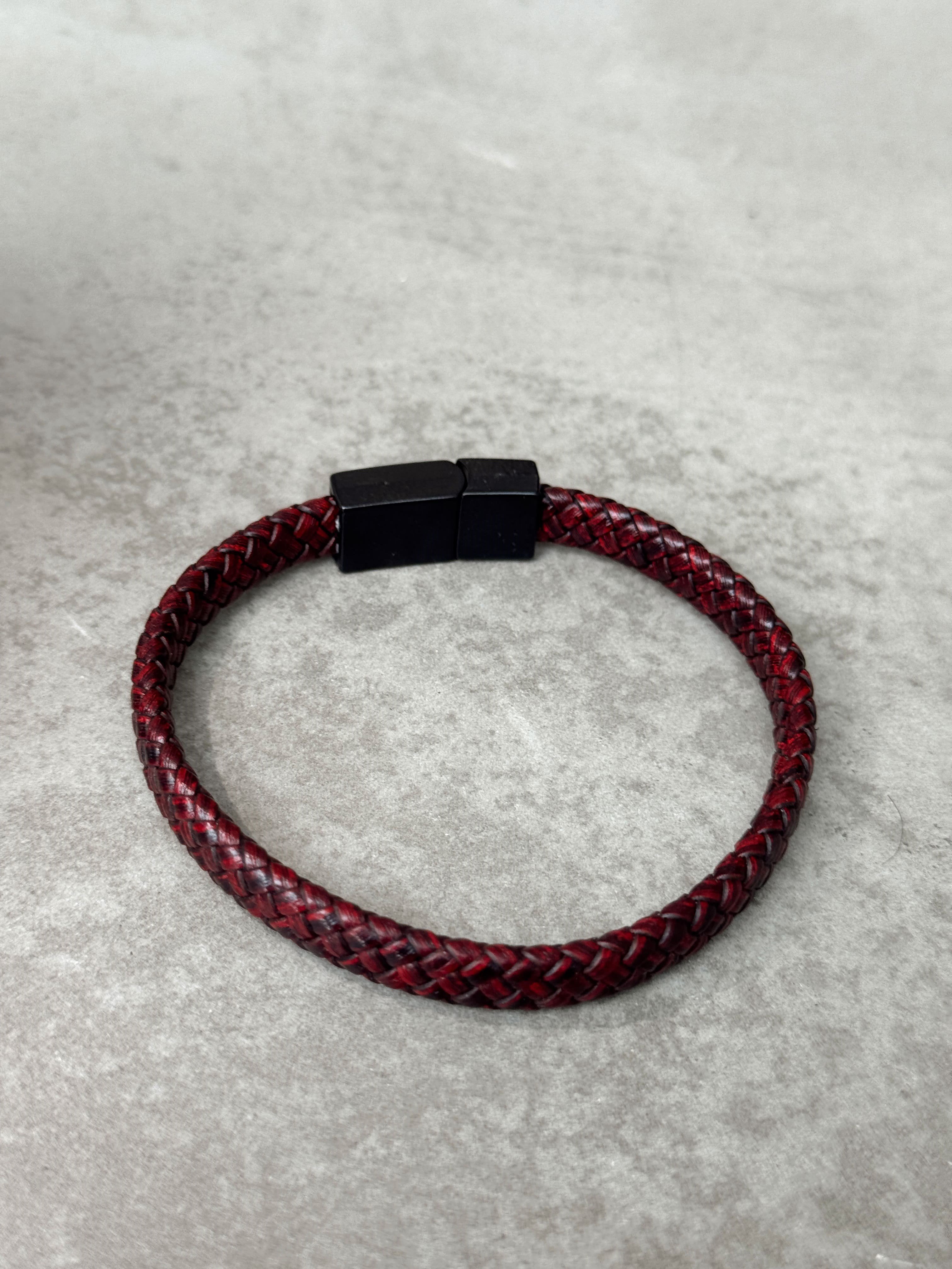 Erkek Yüksek Kalite Örme Detay Hasır Çift Halatlı Mıknatıslı Bileklik-Bordo(E1714)Ketench