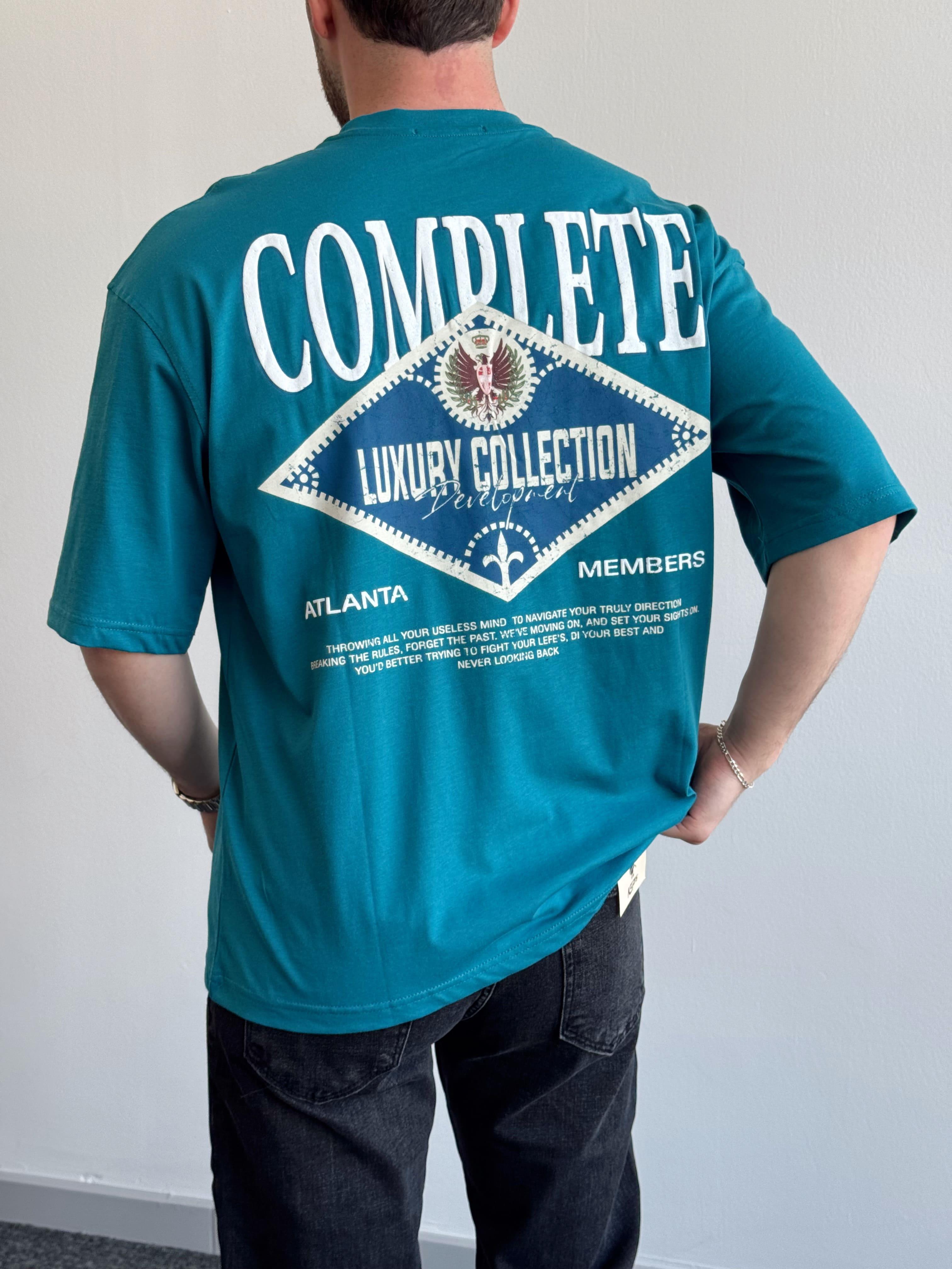 Erkek Yüksek Kalite Oversize Kalıp Complate Kabaran Baskı Detay T-Shirt-Petrol(E1370)Ketench