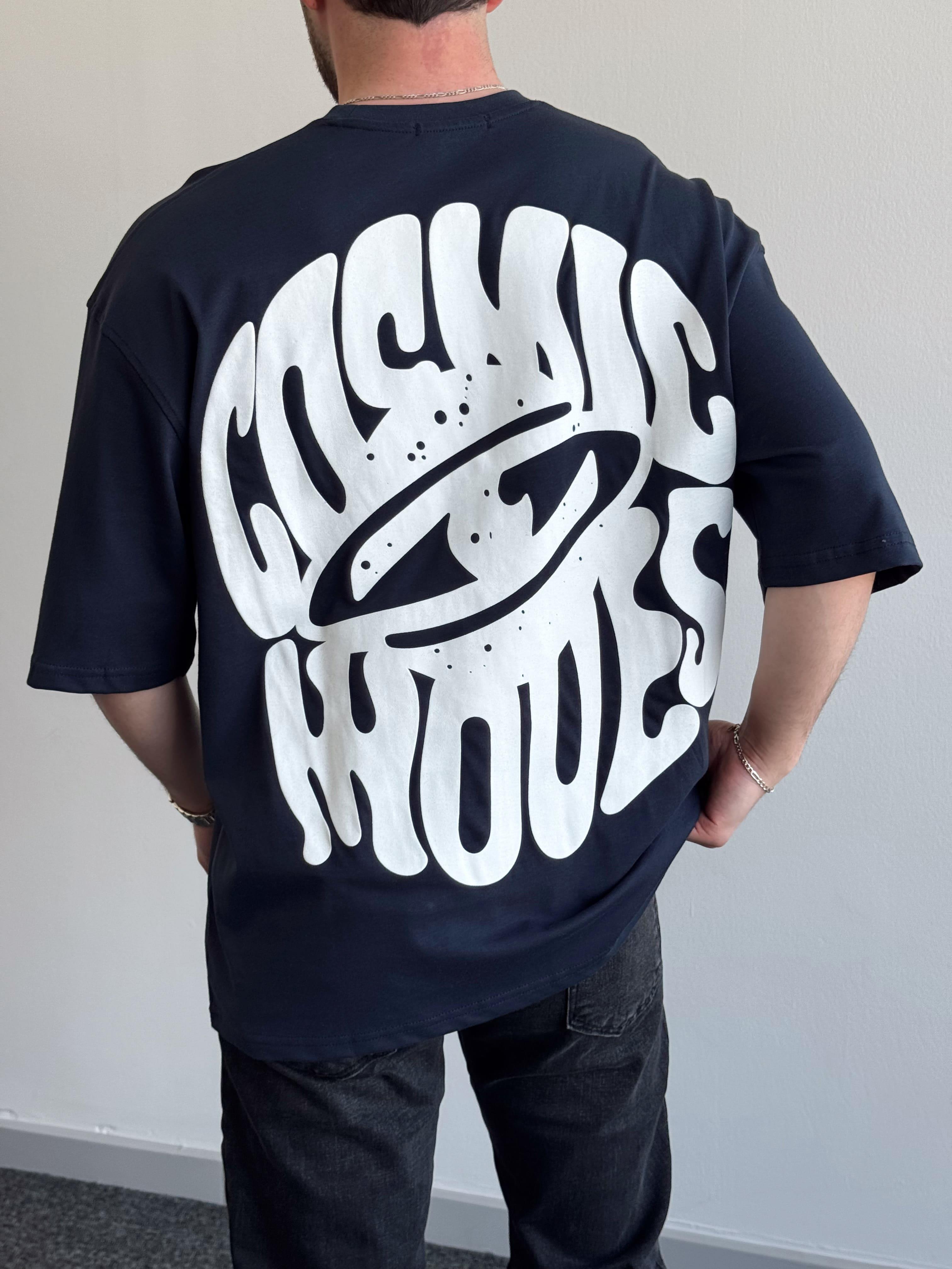 Erkek Yüksek Kalite Oversize Kalıp Cosmic Baskı Detay T-Shirt-Lacivert(E1371)Ketench