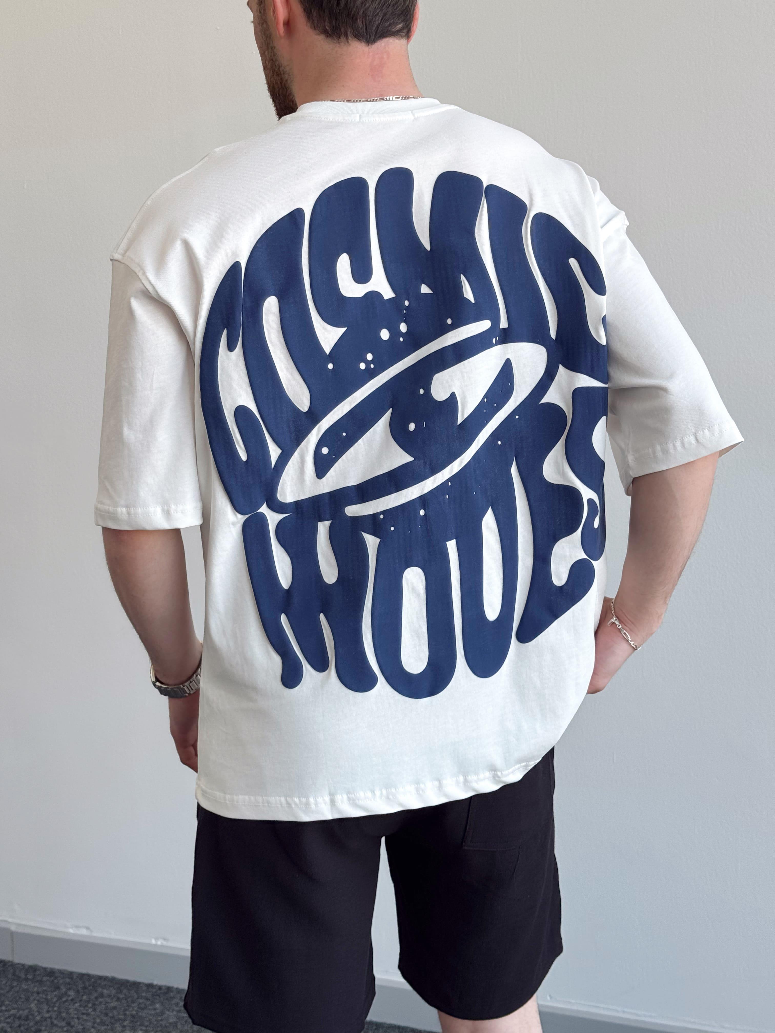 Erkek Yüksek Kalite Oversize Kalıp Cosmic Baskı Detay T-Shirt-Beyaz(E1371)Ketench