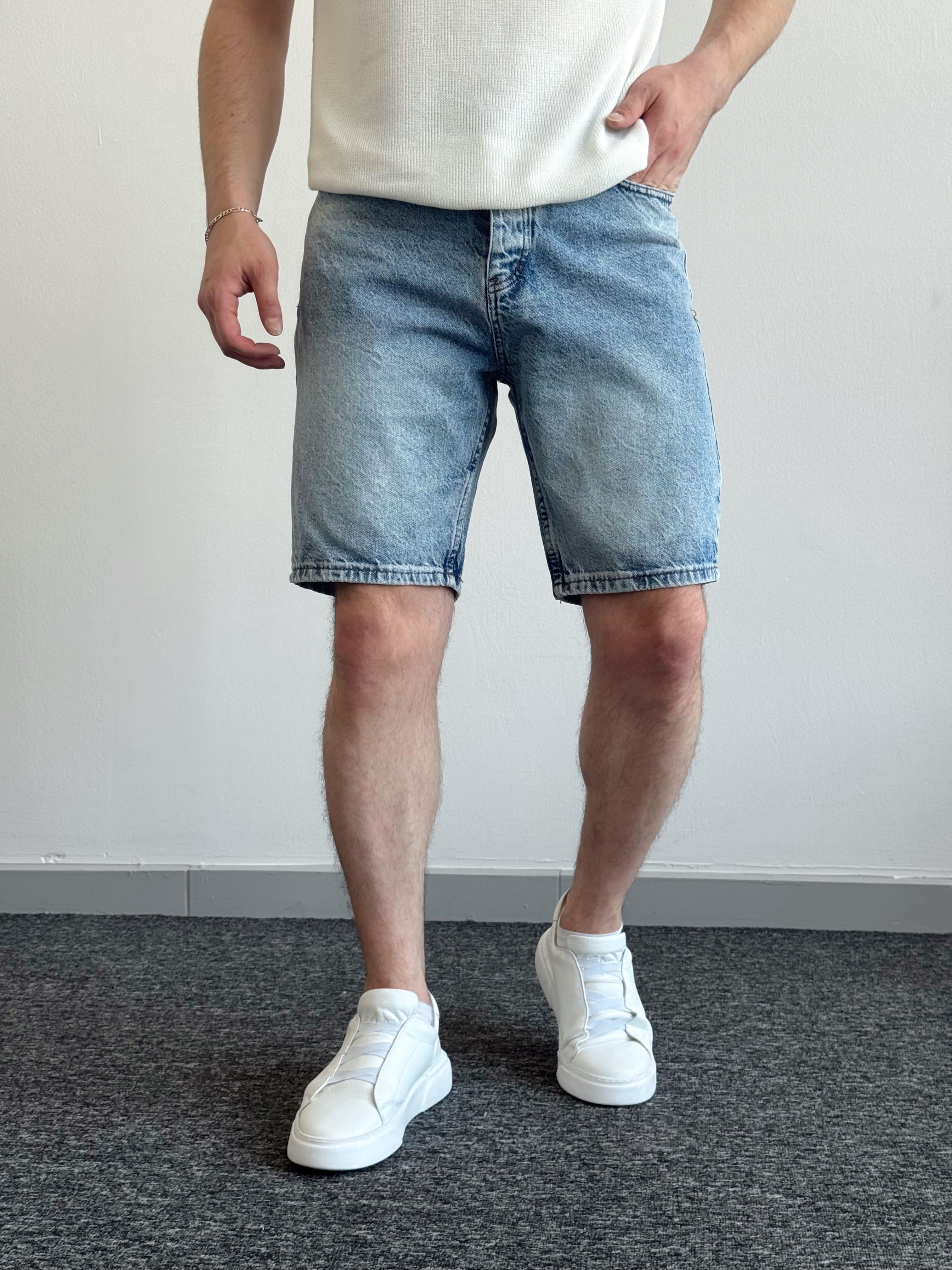 Erkek Yüksek Kalite Oversize Kalıp Denim Şort-Mavi(E1422)TD:484Ketench