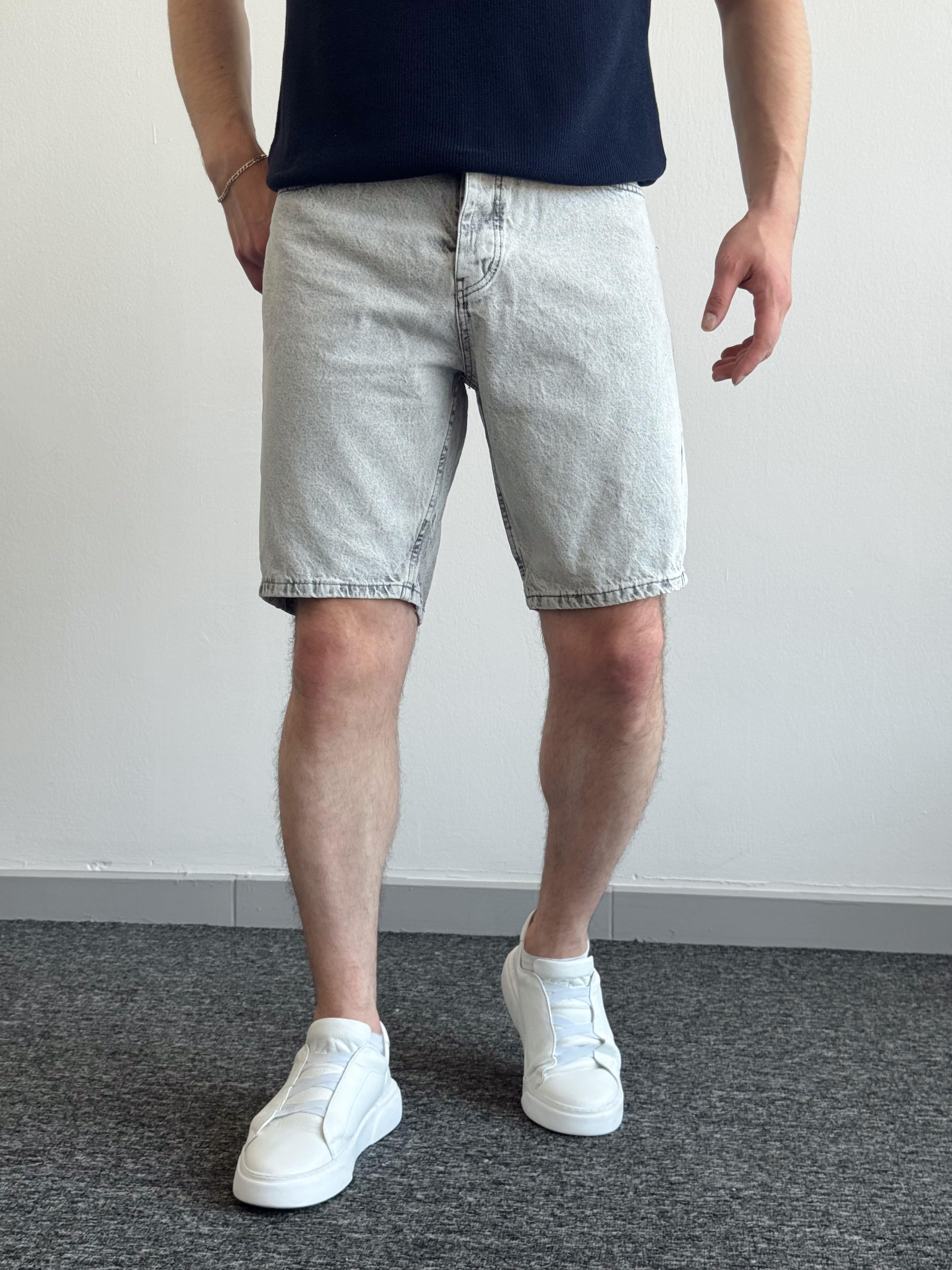 Erkek Yüksek Kalite Oversize Kalıp Denim Şort-Gri(E1422)TD:807Ketench