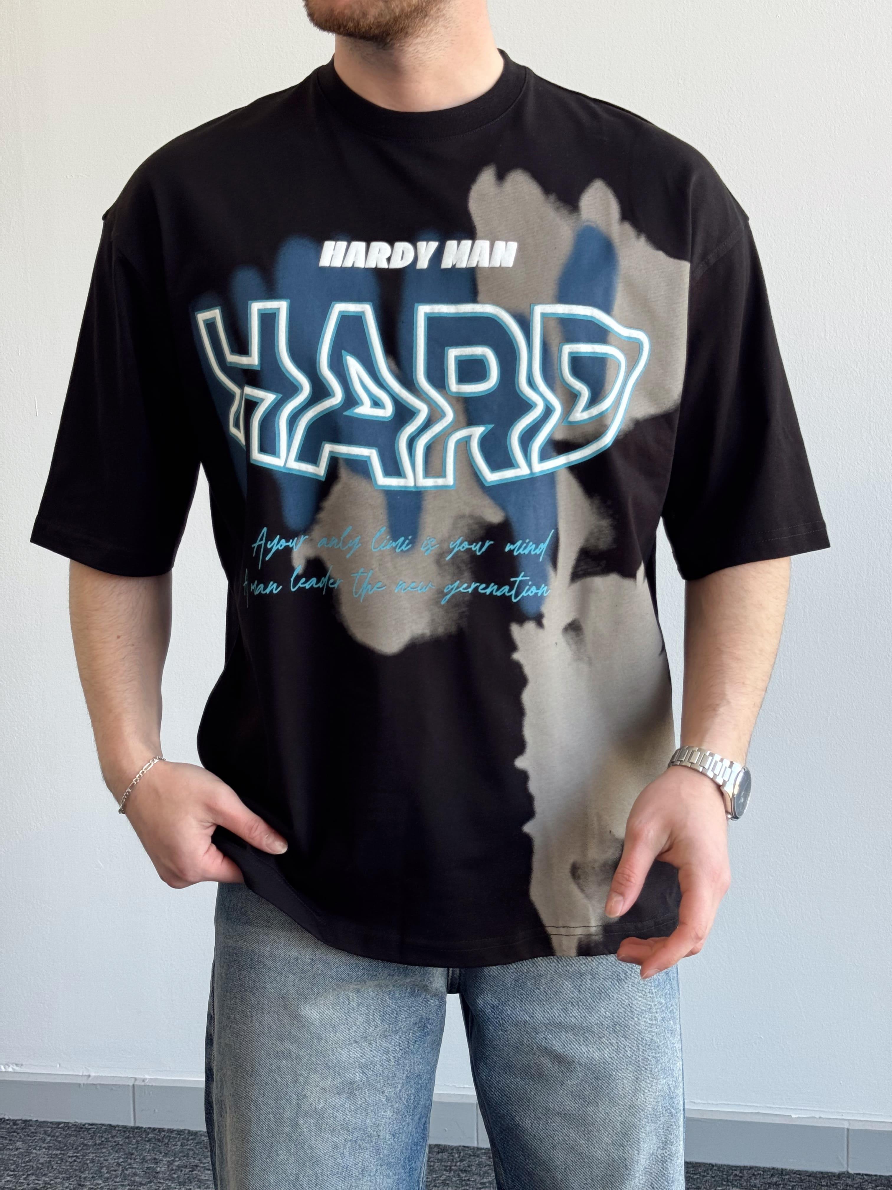 Erkek Yüksek Kalite Oversize Kalıp Hard Man Baskı Detay T-Shirt-Siyah(E1369)Ketench