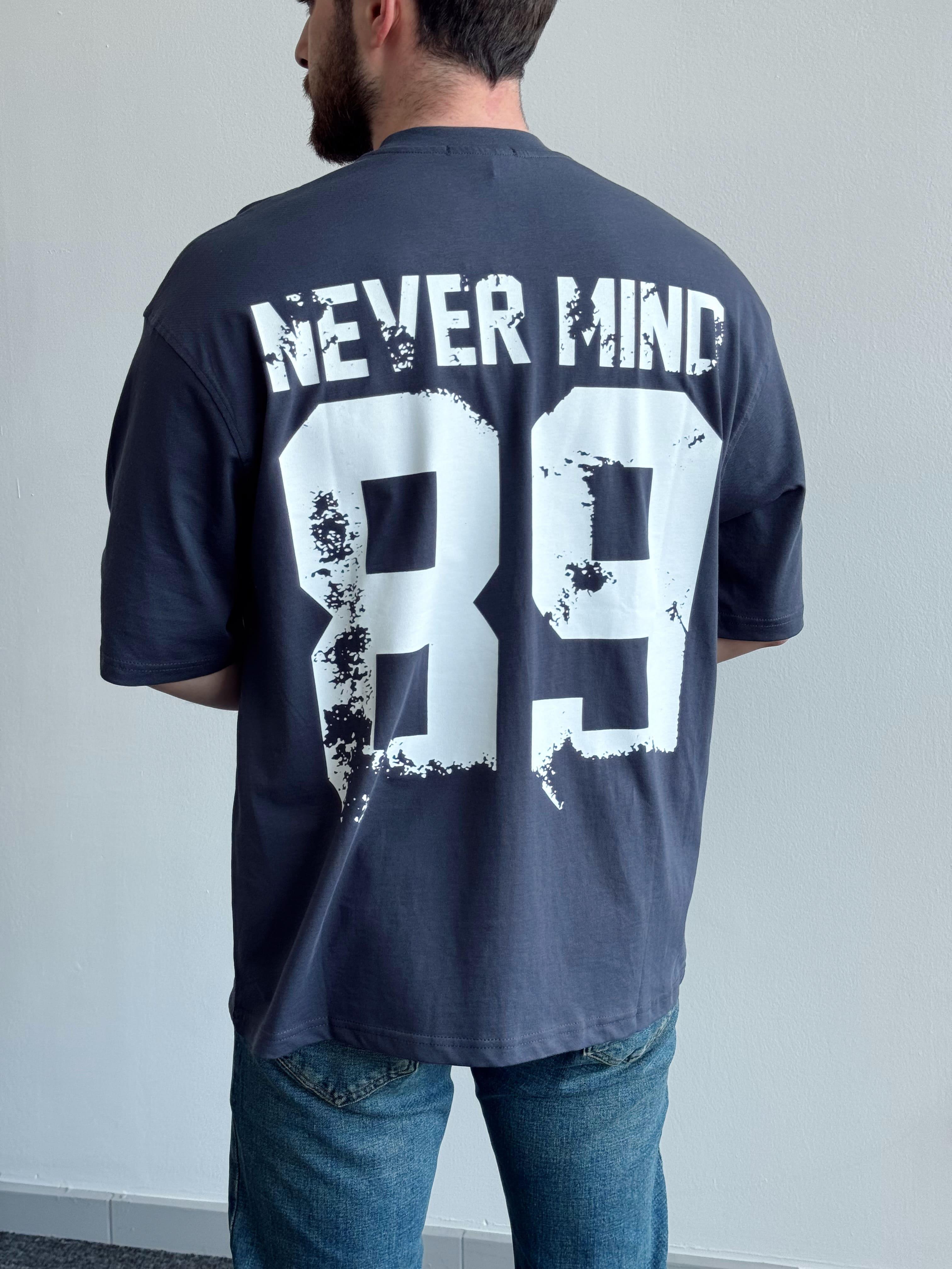 Erkek Yüksek Kalite Oversize Kalıp Never Mint Baskı Detay T-Shirt-Füme(E1372)Ketench