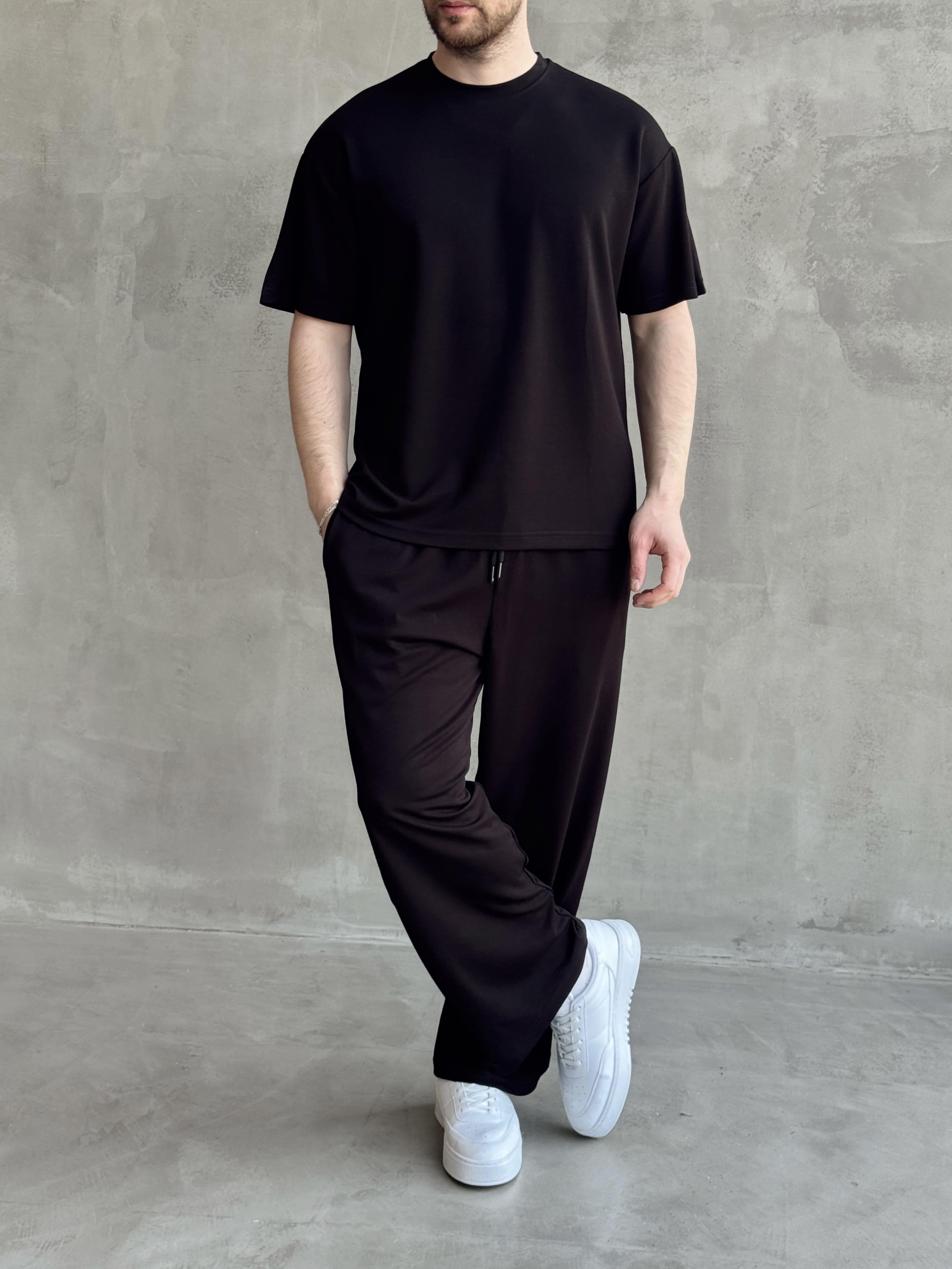 Erkek Yüksek Kalite Oversize Kalıp Oysh Kumaş Eşofman T-Shirt Takım-Siyah(E1688)Ketench