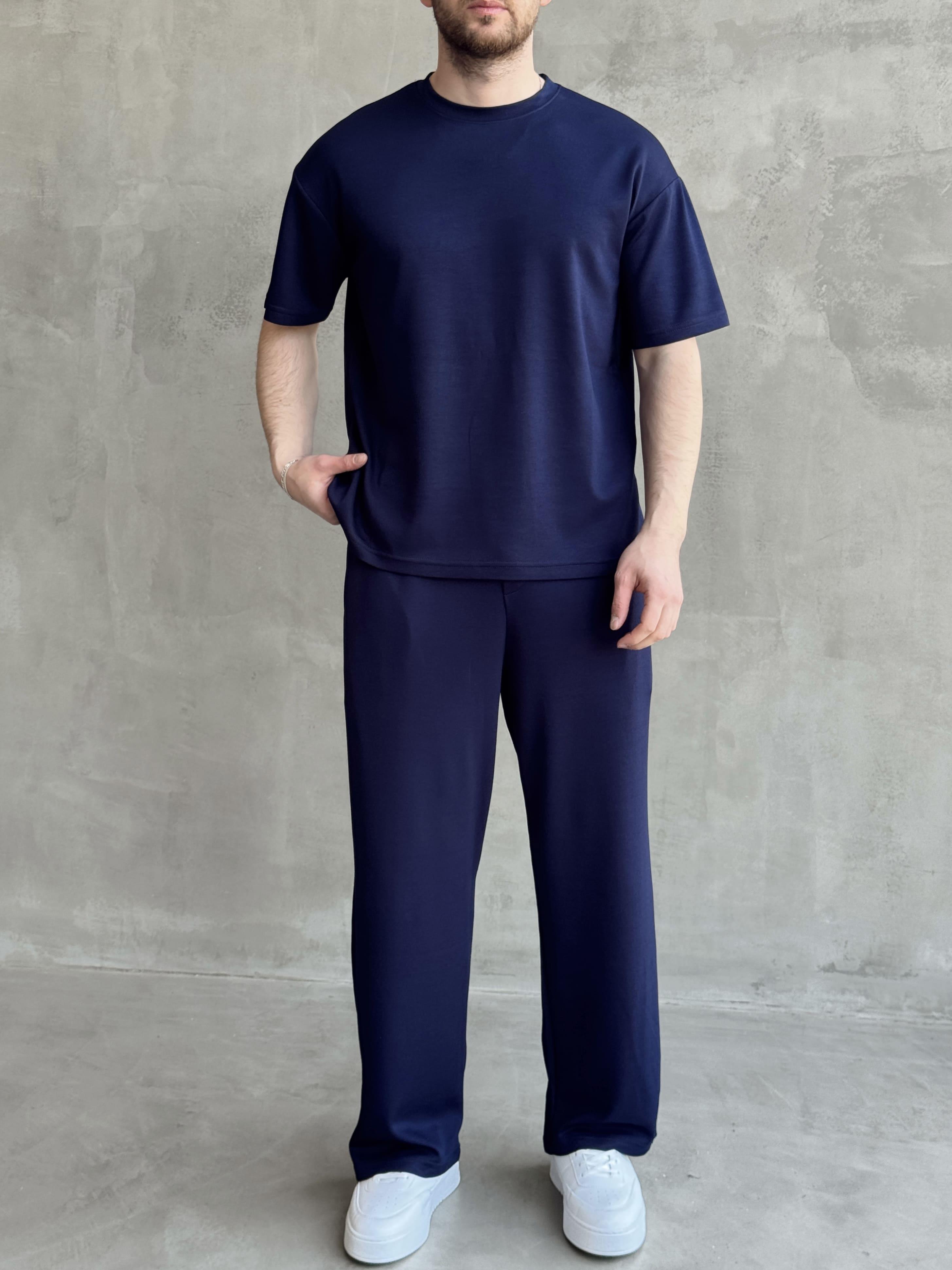 Erkek Yüksek Kalite Oversize Kalıp Oysh Kumaş Eşofman T-Shirt Takım-Lacivert(E1688)Ketench