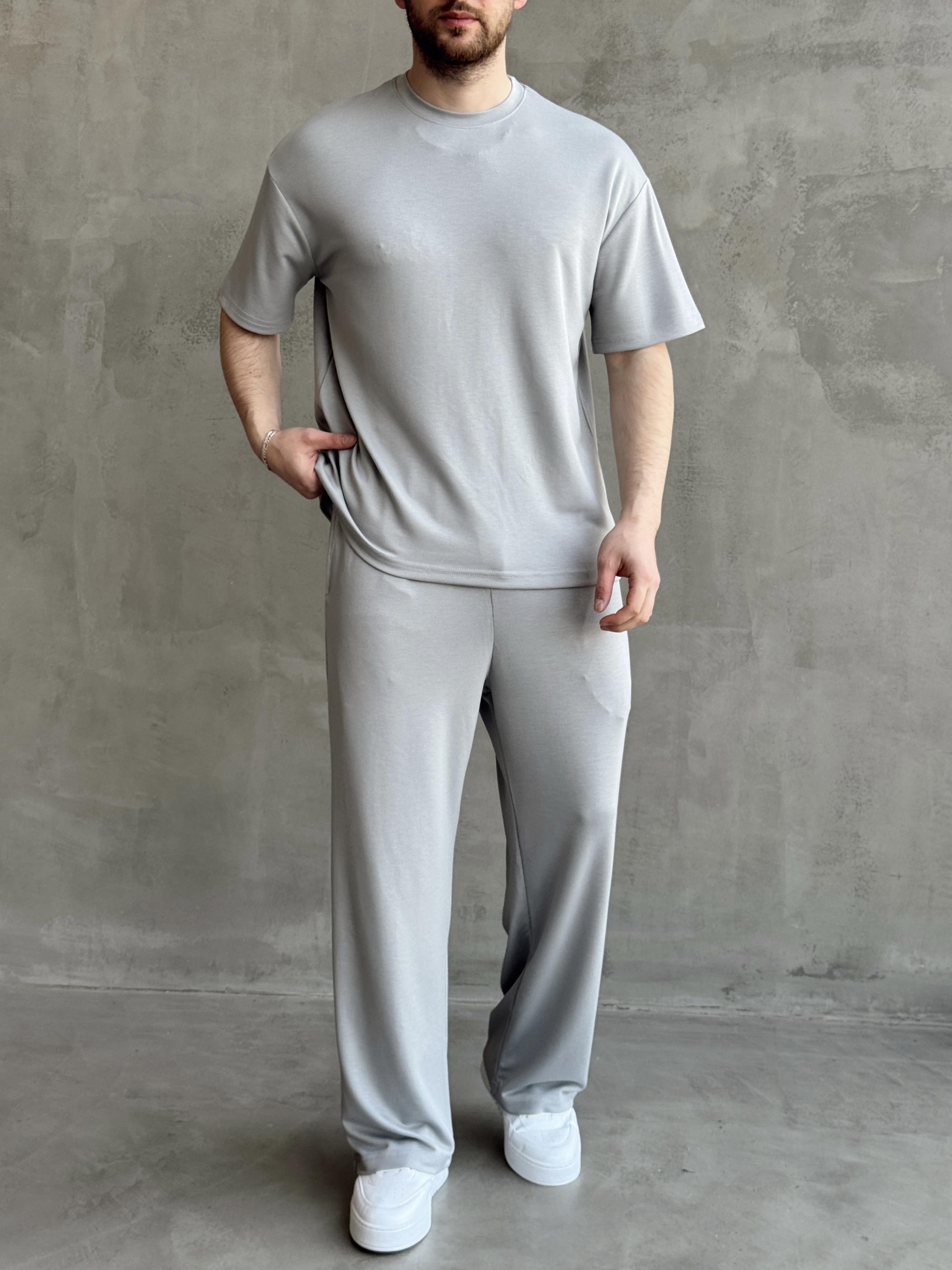 Erkek Yüksek Kalite Oversize Kalıp Oysh Kumaş Eşofman T-Shirt Takım-Gri(E1688)Ketench