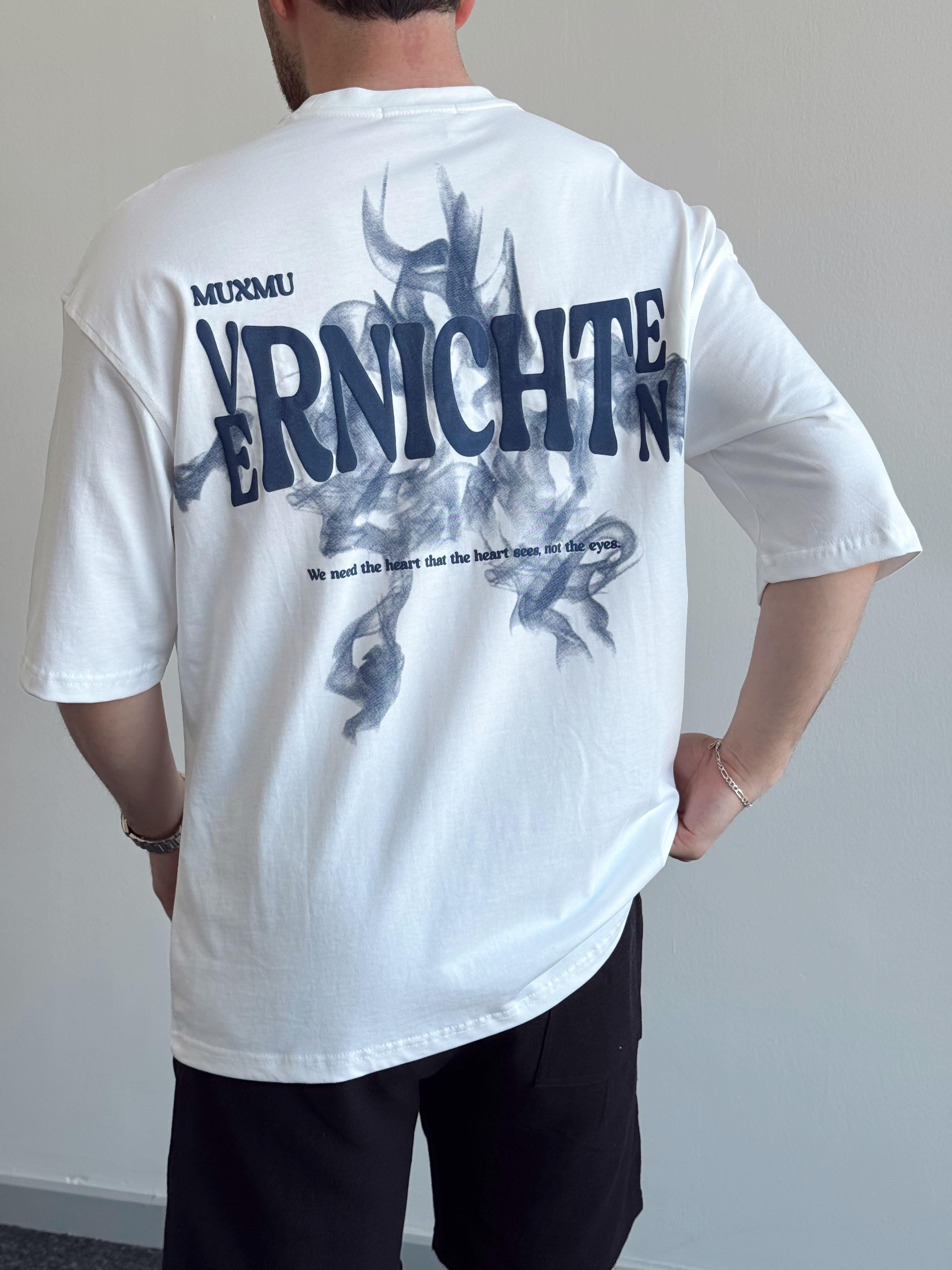 Erkek Yüksek Kalite Oversize Kalıp Varnichten Baskı Detay T-Shirt-Beyaz(E1368)Ketench