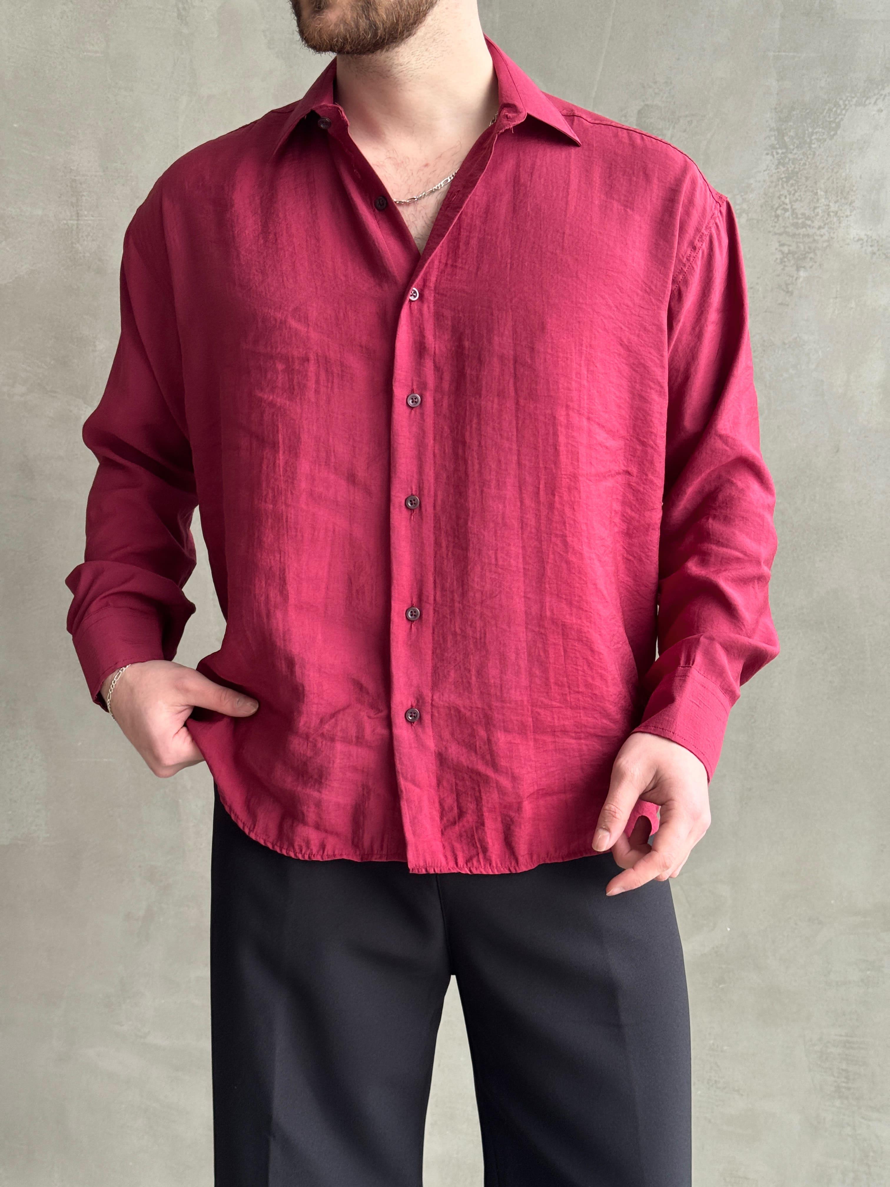 Erkek Yüksek Kalite Özel İstek İle Satışa Sunuldu Oversize Kalıp Modal Kumaş Yazlık Gömlek-Bordo(E1594)Ketench