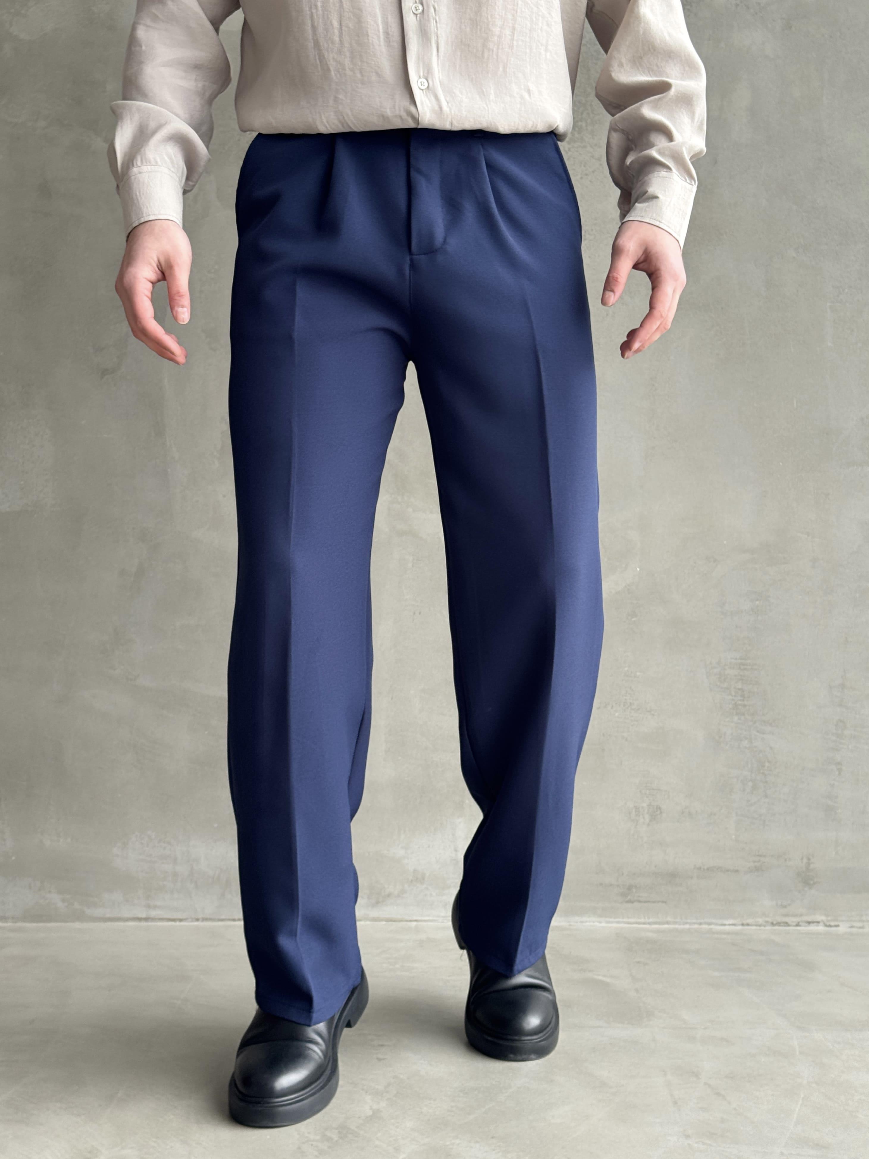 Erkek Yüksek Kalite Pile Detaylı Kopçalı Beli Lastikli Extra Baggy Kumaş Pantolon-Lacivert(E1593)Ketench