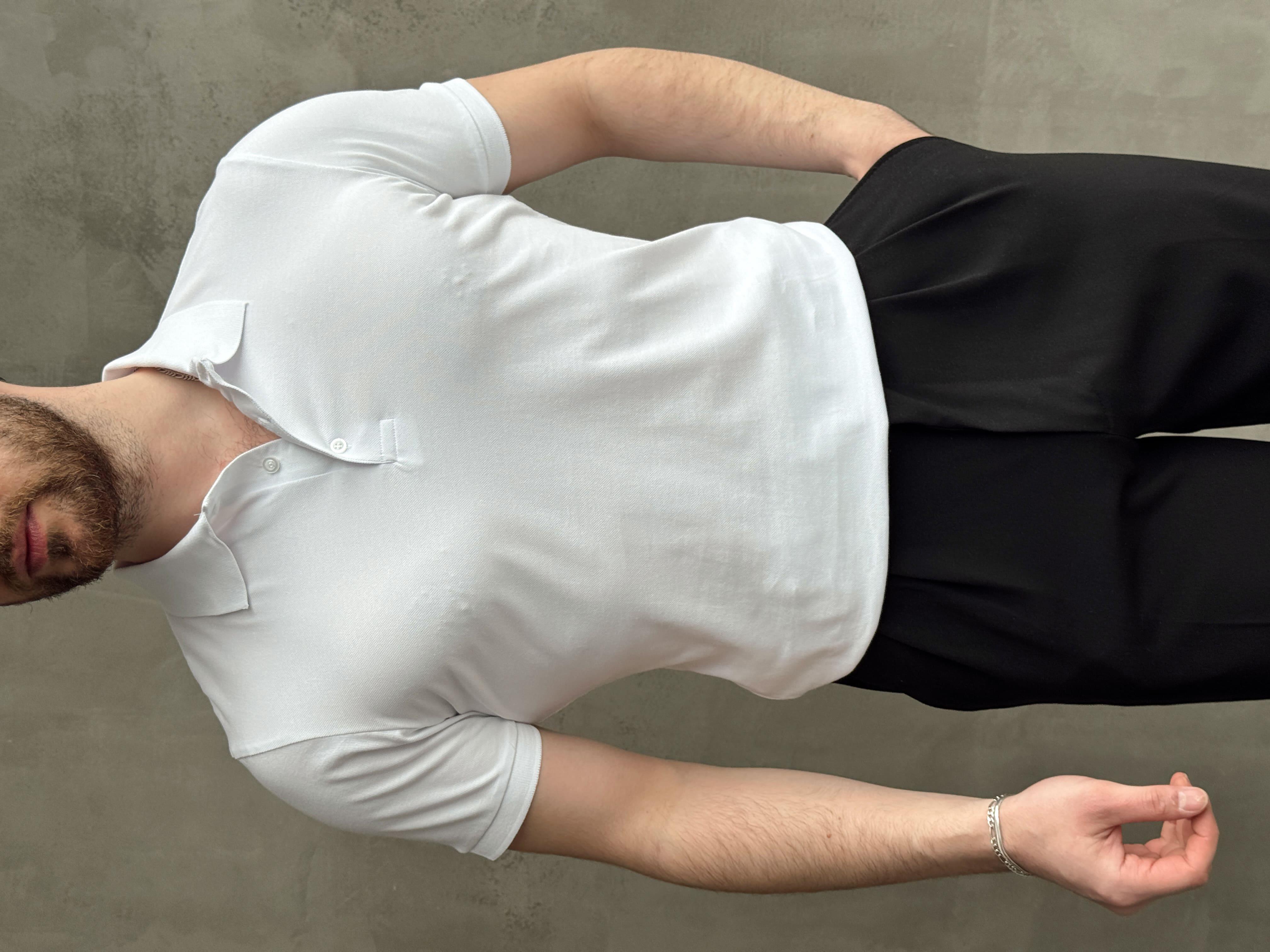 Erkek Yüksek Kalite Regular Kalıp Düğmeli Polo Yaka T-Shirt-Beyaz(1671)Ketench