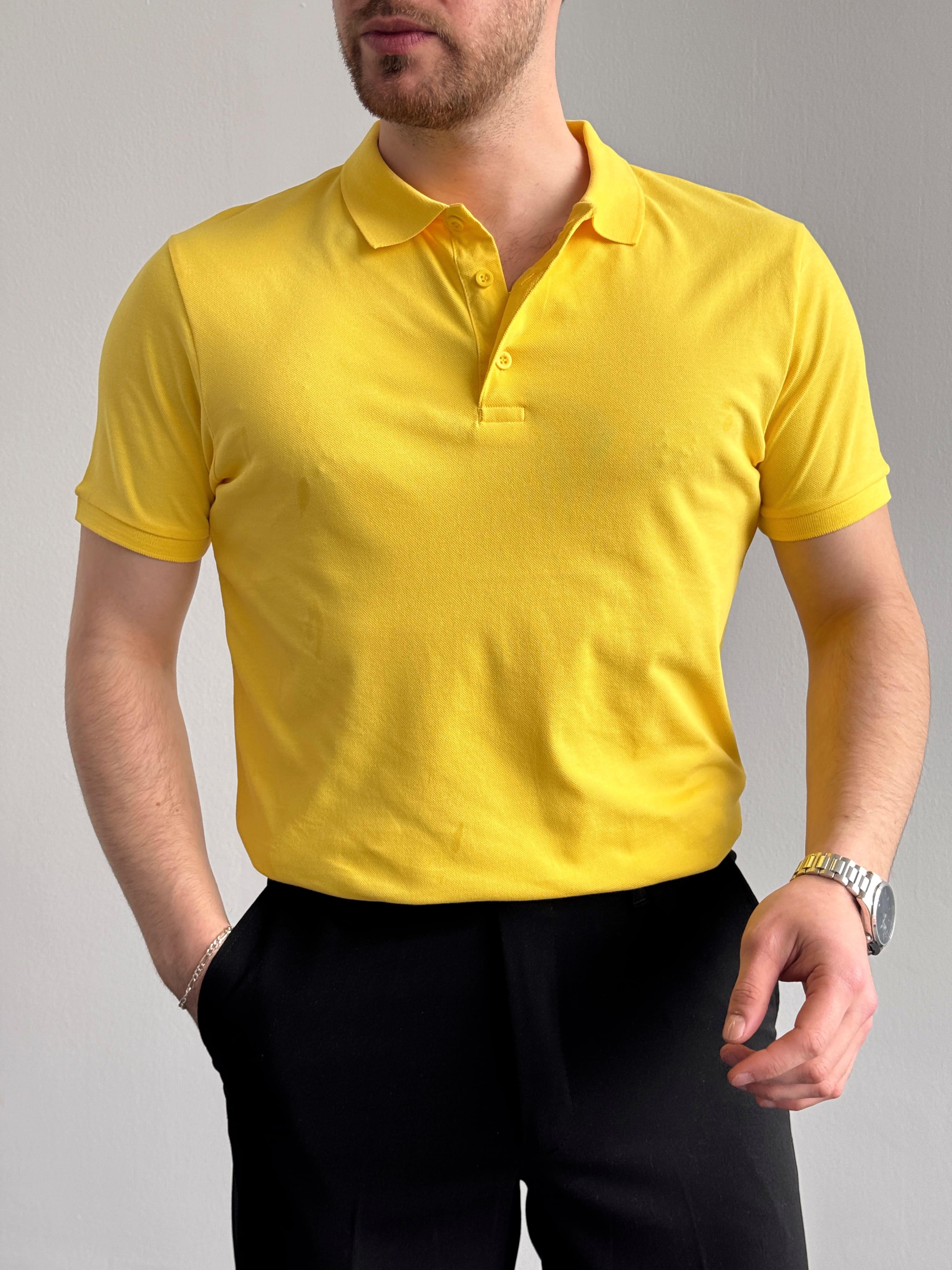 Erkek Yüksek Kalite Regular Kalıp Polo Yaka T-Shirt-Sarı(E1282)Ketench