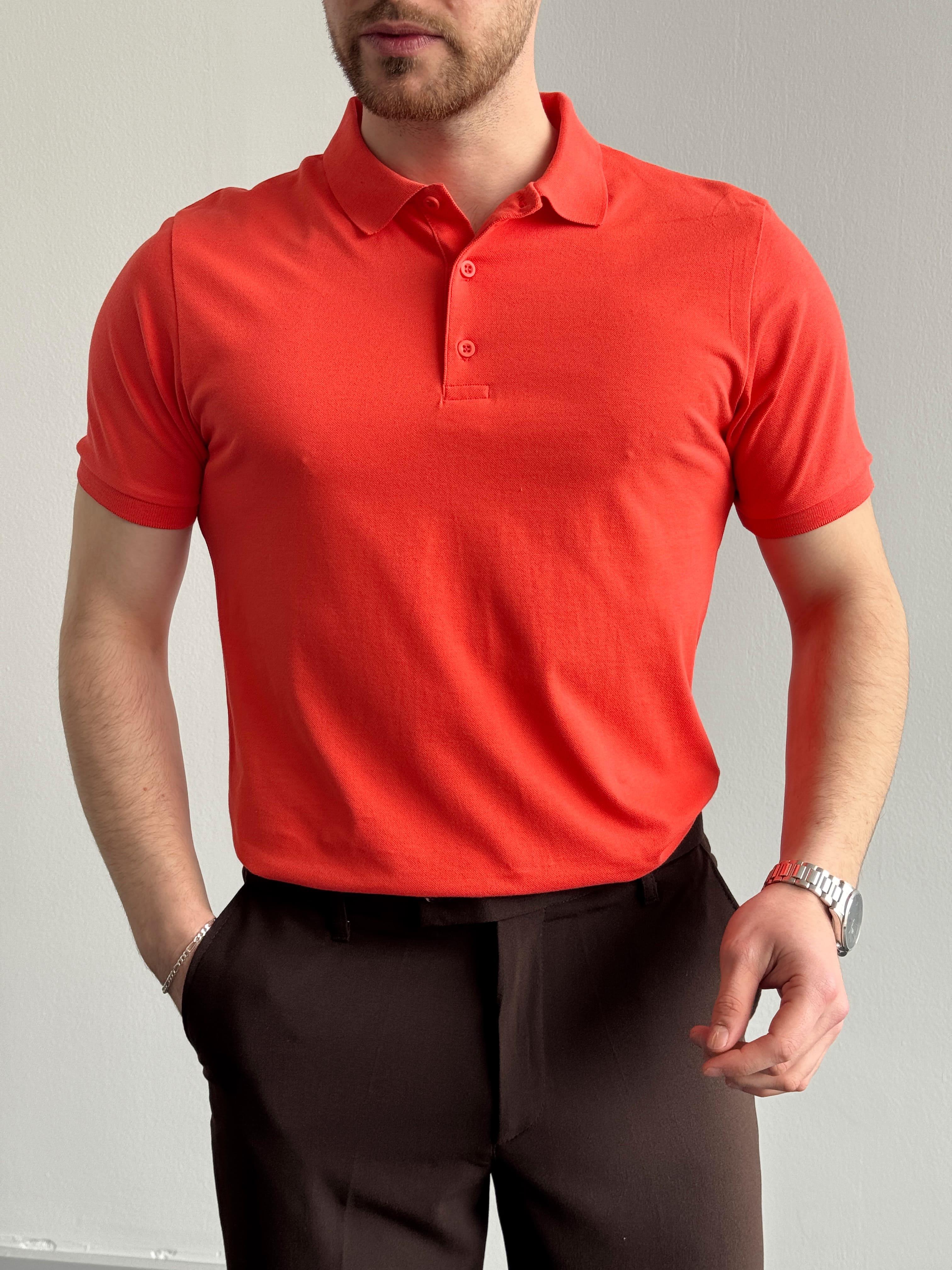 Erkek Yüksek Kalite Regular Kalıp Polo Yaka T-Shirt-Nar(E1282)Ketench
