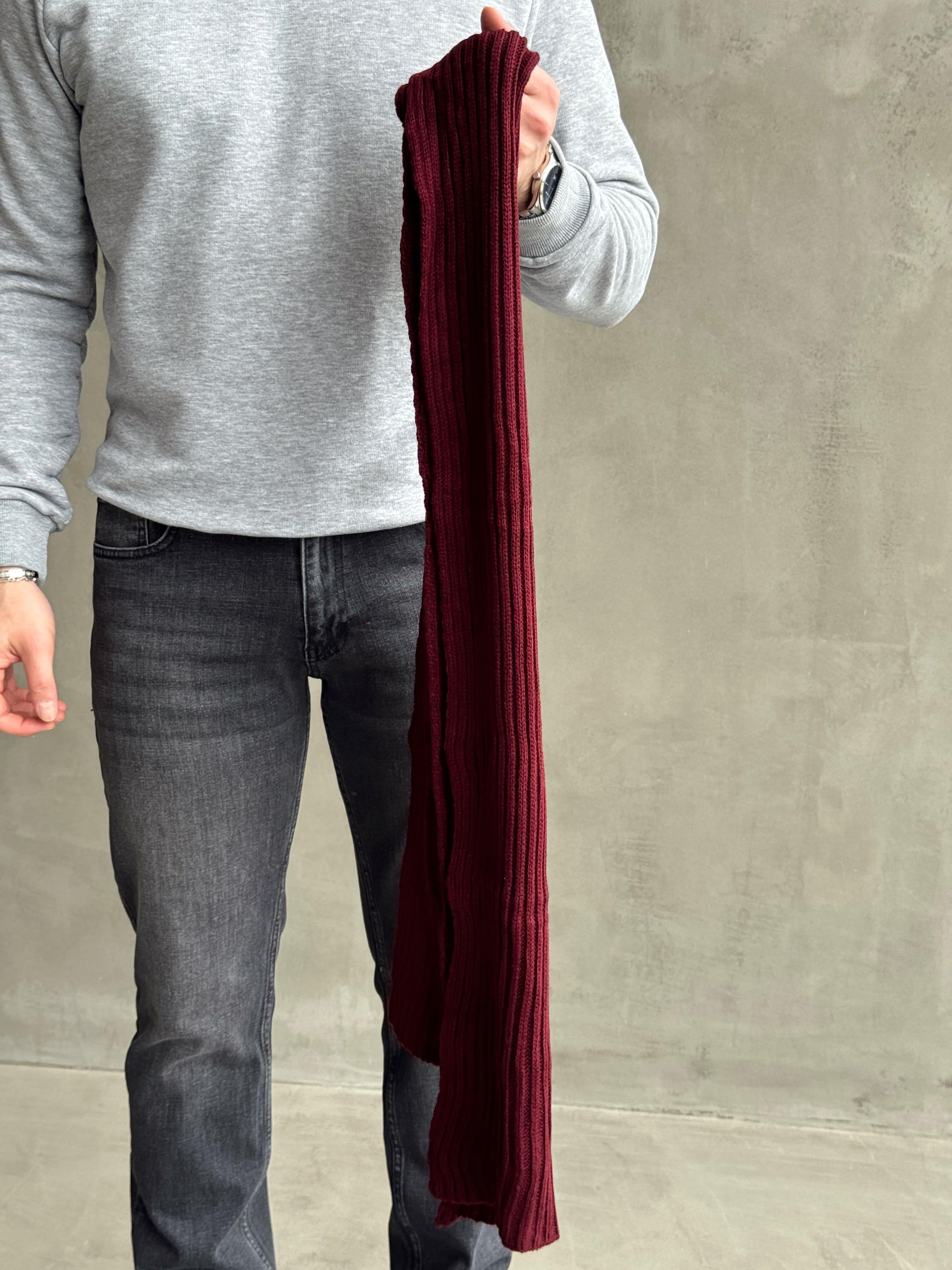 Erkek Yüksek Kalite Uzunluk 178cm En 30cm Triko Atkı-Bordo(E1573)Ketench