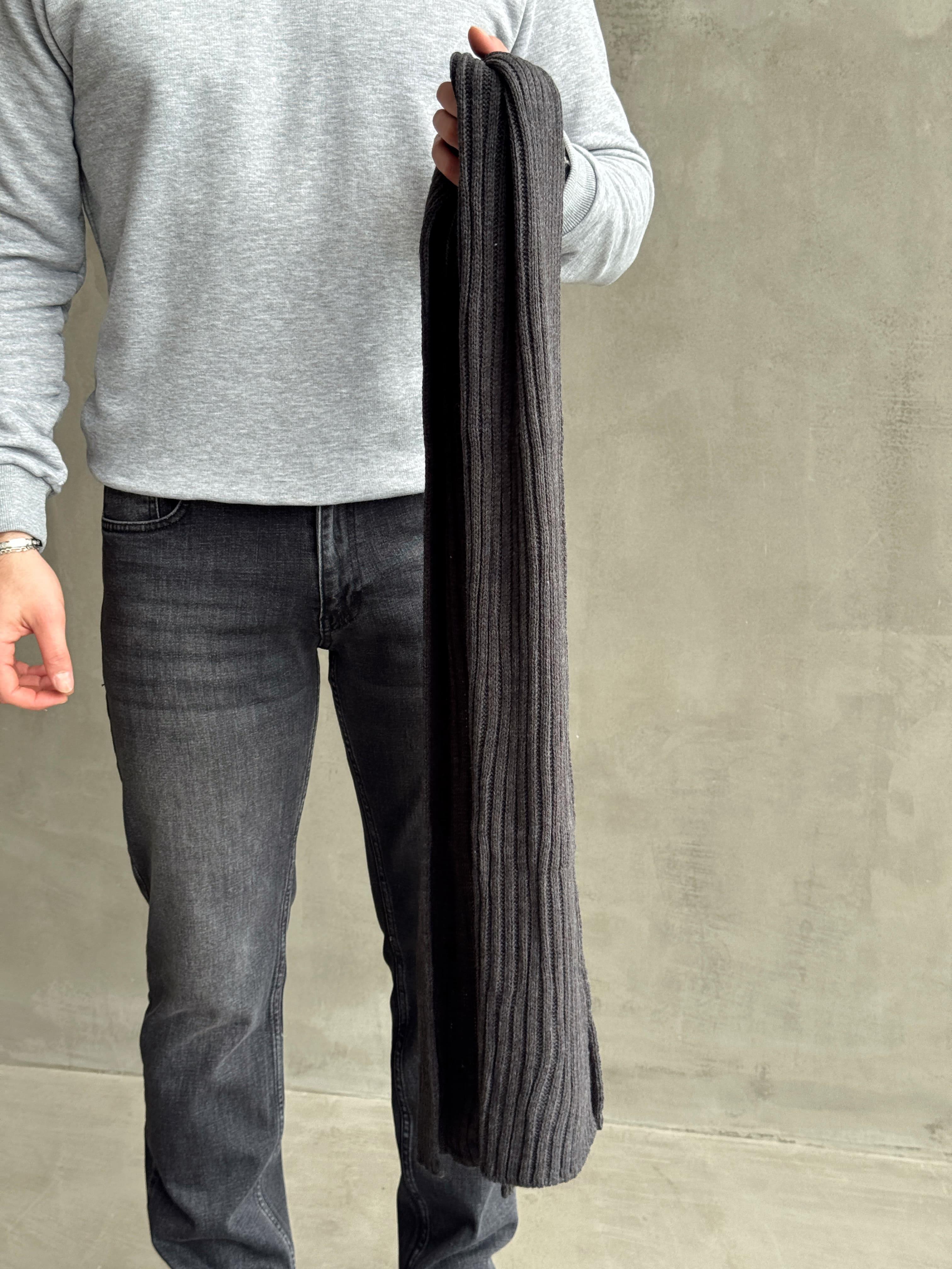 Erkek Yüksek Kalite Uzunluk 178cm En 30cm Triko Atkı-Füme(E1573)Ketench