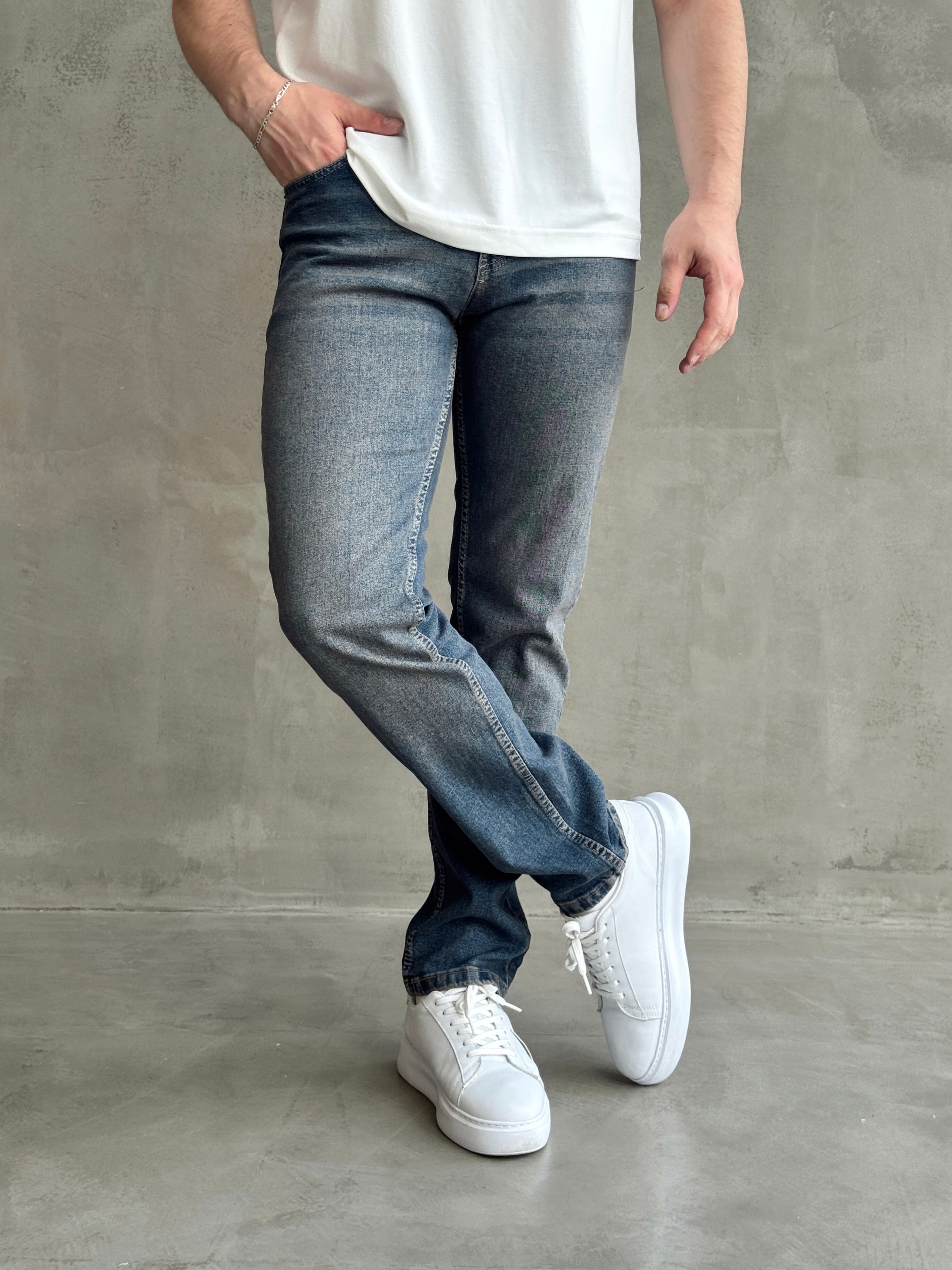 Erkek Yüksek Kalite Yıkamalı Taşlı Regular Kalıp Kot Pantolon Jeans-Eskitme(E1596) TD:976Ketench