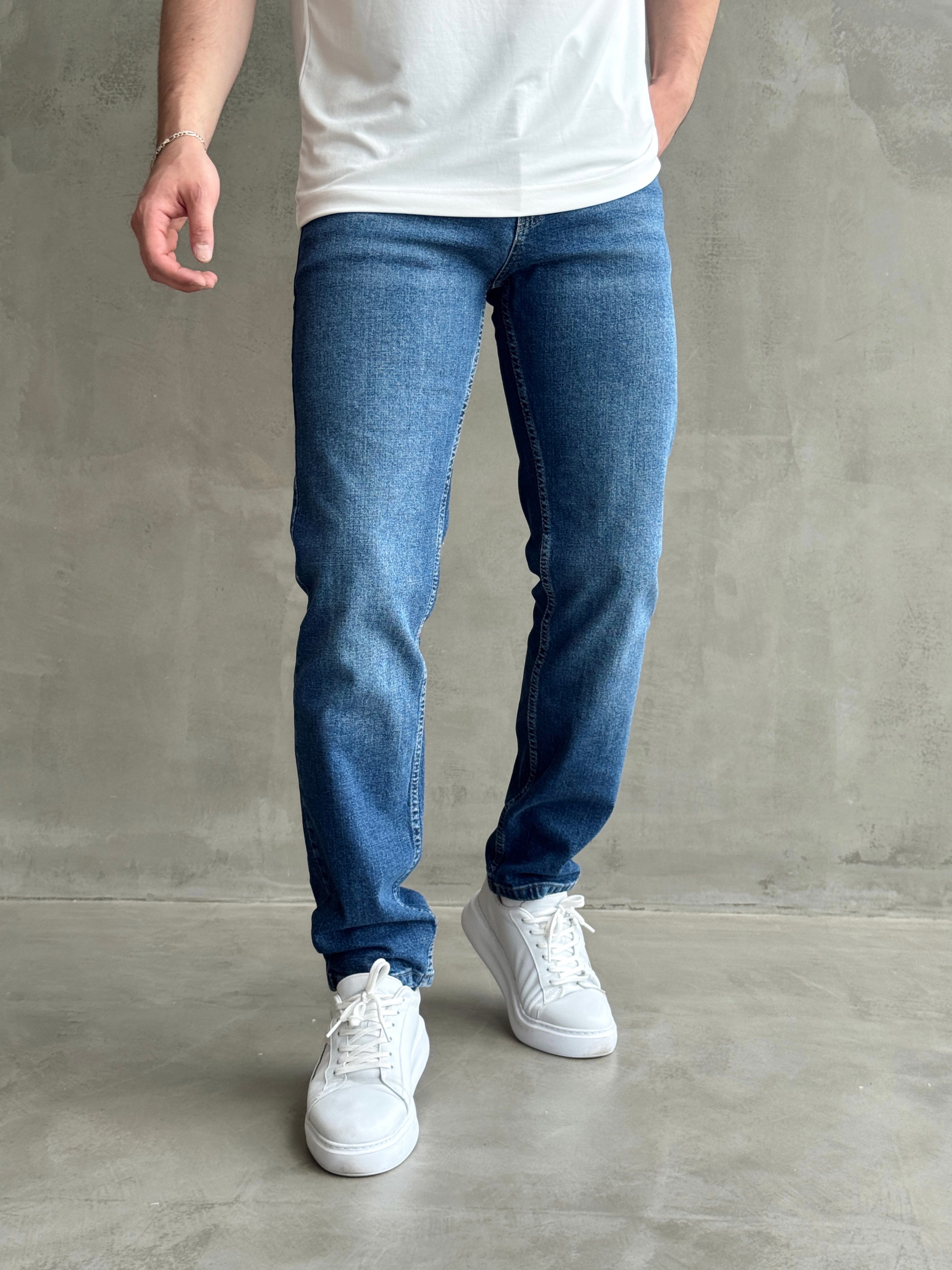 Erkek Yüksek Kalite Yıkamalı Taşlı Regular Kalıp Kot Pantolon Jeans-Dark Blue(E1596) TD:702Ketench
