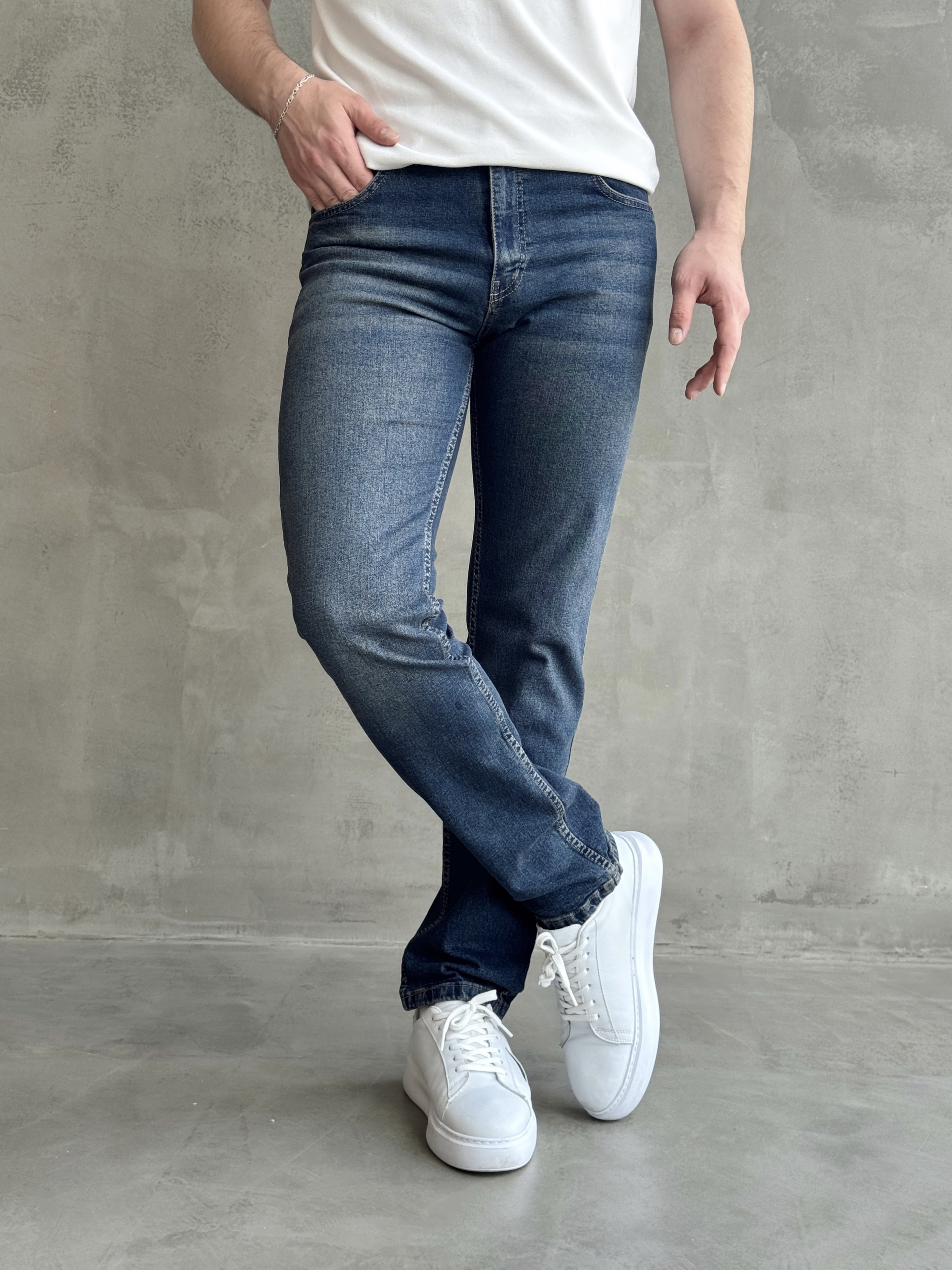 Erkek Yüksek Kalite Yıkamalı Taşlı Regular Kalıp Kot Pantolon Jeans-Rewind(E1596) TD:675Ketench