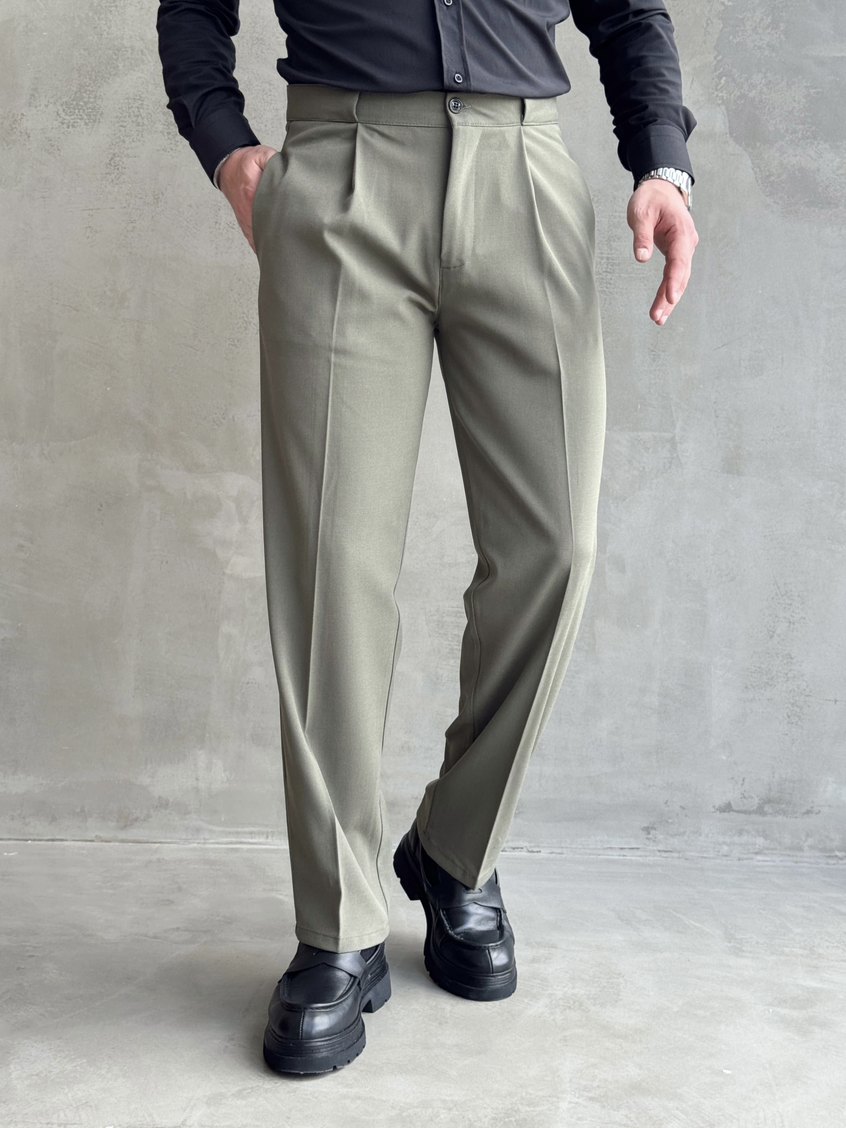 Erkek Zamansız Model Gizli Kemer Detay Baggy Kalıp Kumaş Pantolon-Çağla(E1771)Ketench