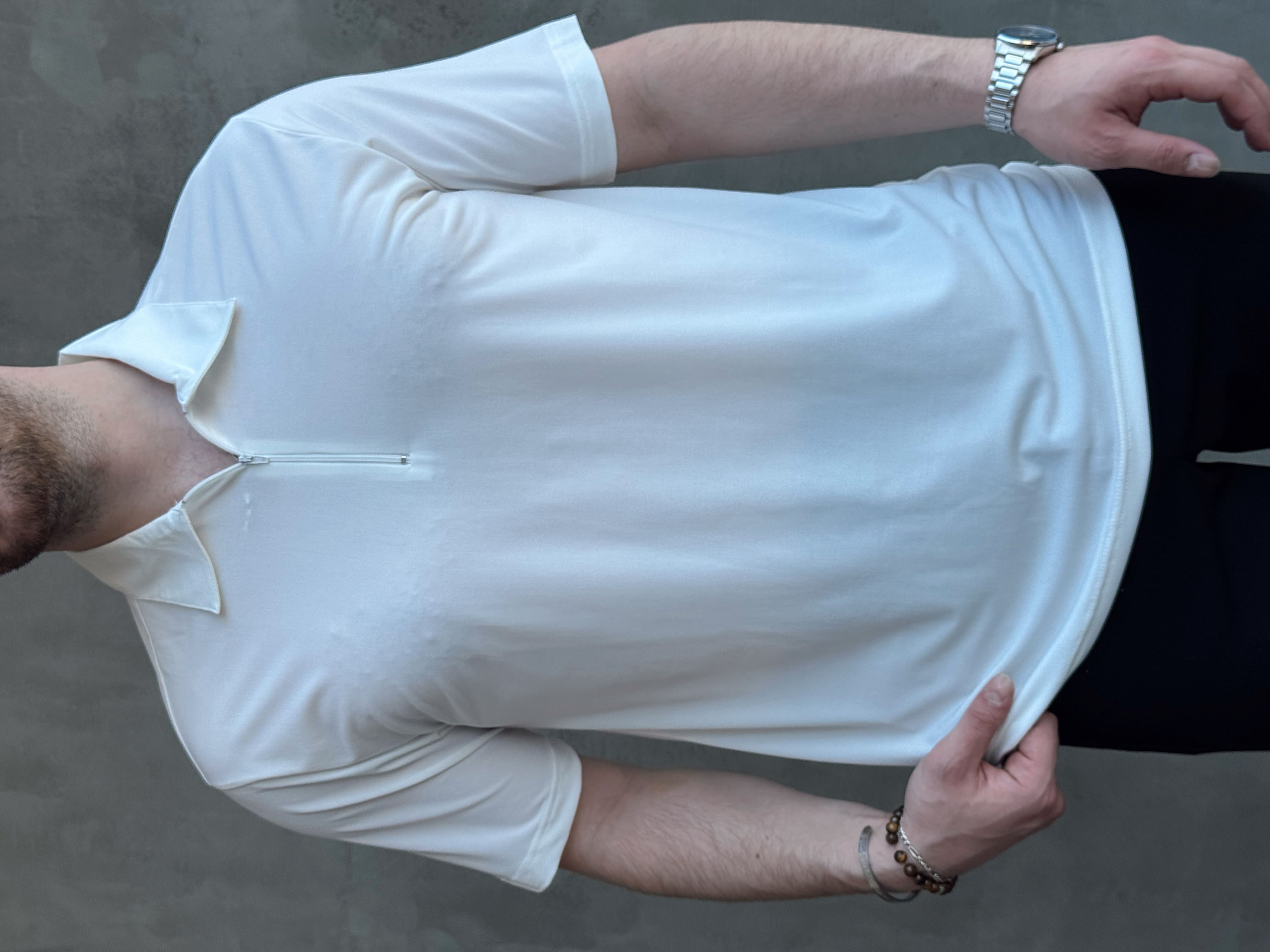 Erkek Zamansız Model Oversize Kalıp Fermuar Detaylı Polo Yaka T-Shirt-Beyaz(E1744)Ketench