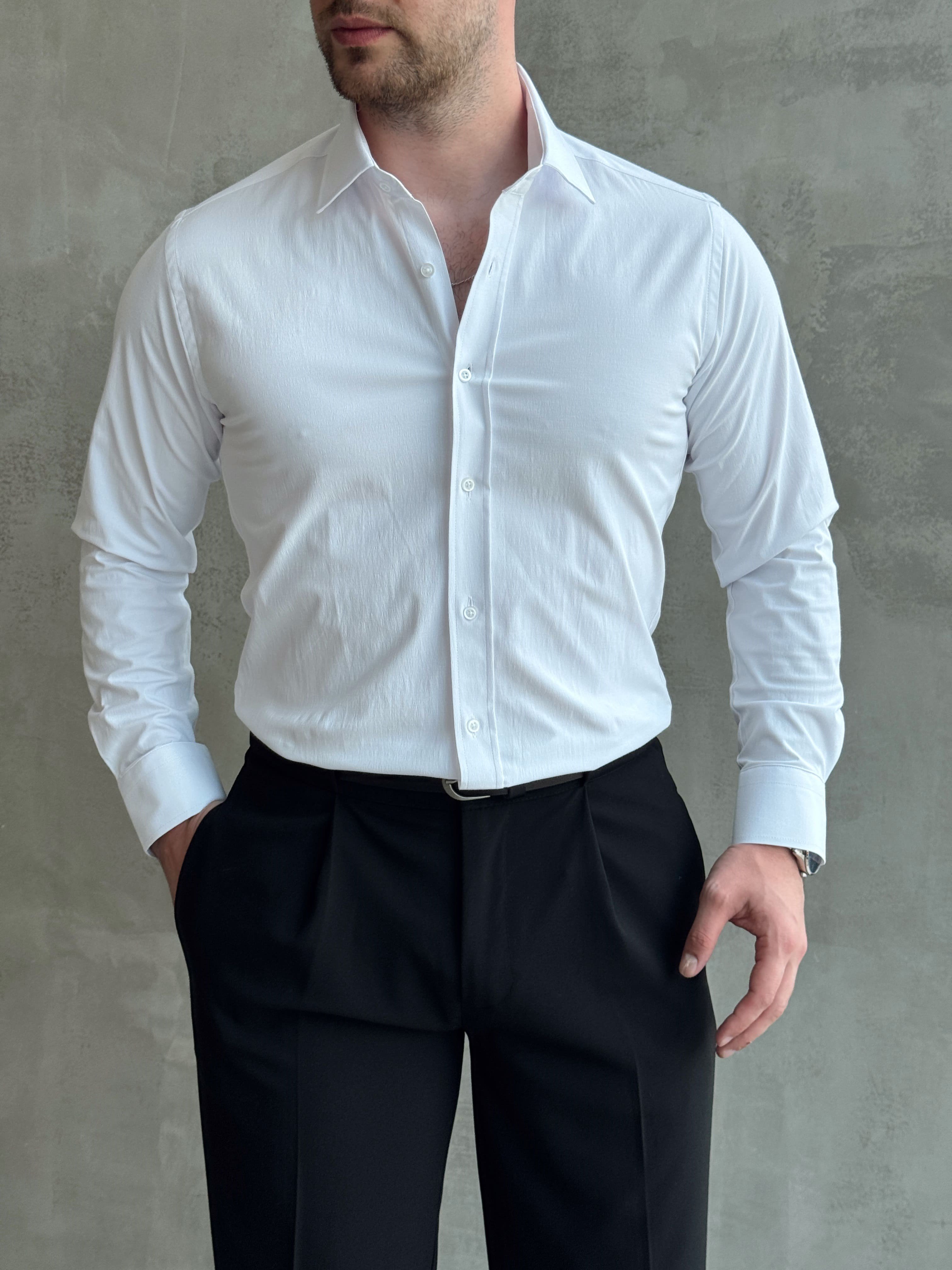 Erkek Zamansız Model Regular Fit Özel Kumaş Classic Gömlek-Beyaz(E1770)Ketench