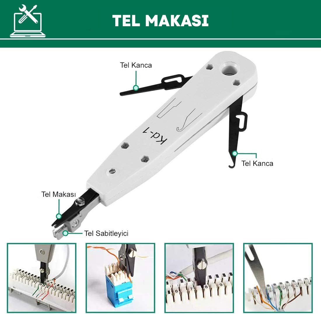 Powermaster PM-15953 RJ9-RJ11-RJ45 3'lü Penseli Kablo Test ve Onarım Seti İçerik