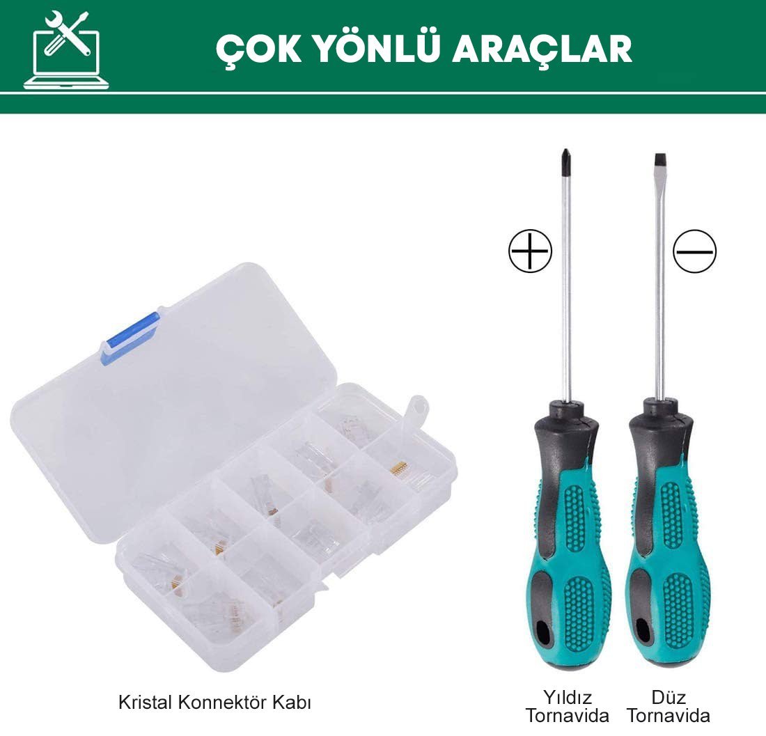 Powermaster PM-15953 RJ9-RJ11-RJ45 3'lü Penseli Kablo Test ve Onarım Seti İçerik